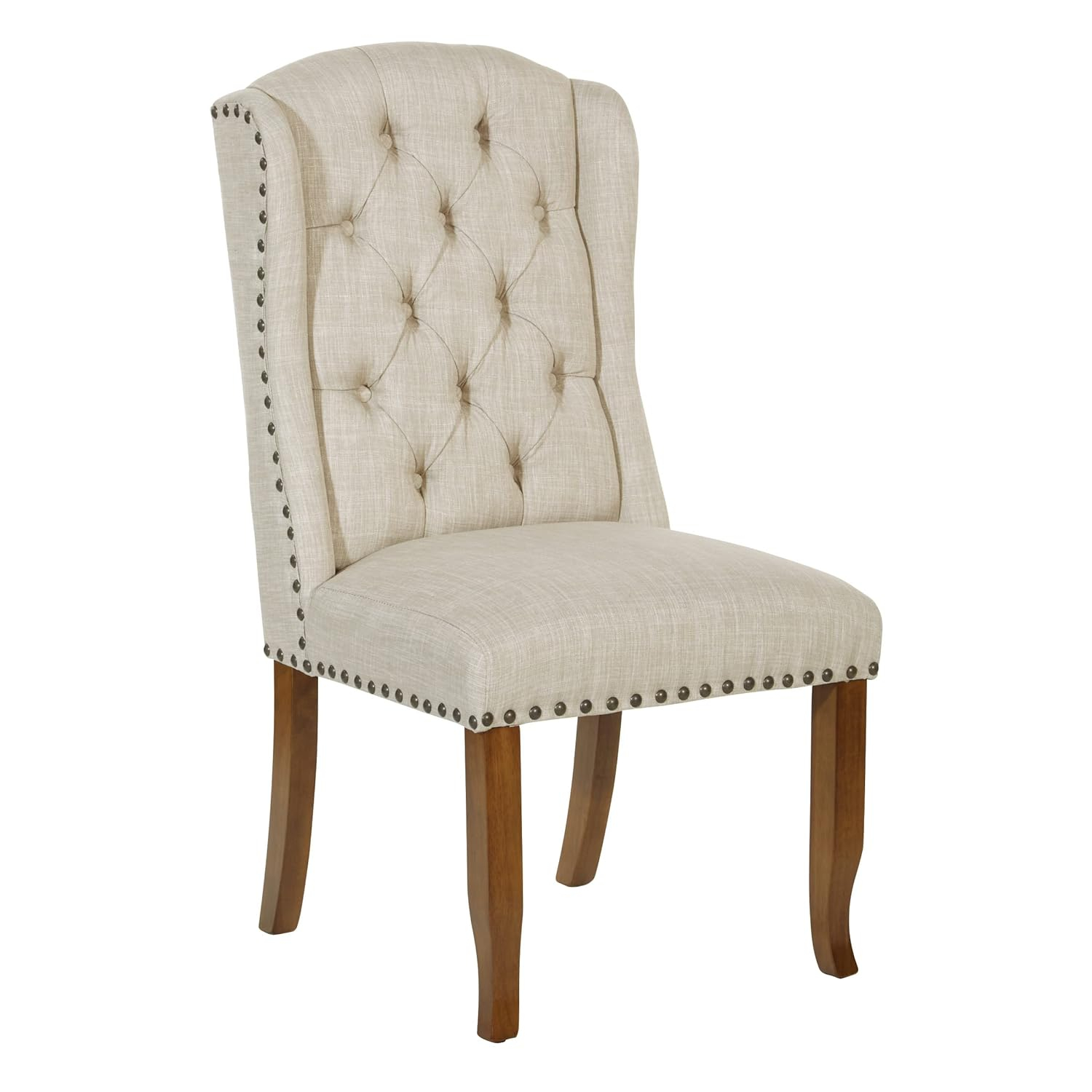 OSP Home Furnishings Jessica Tufted Wing Chair in Linen Fabric