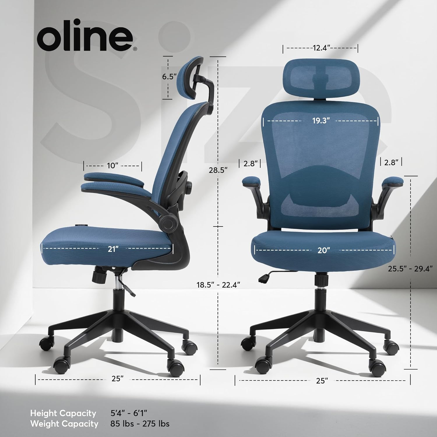 Navy Blue Mesh Ergonomic Office Chair with Adjustable Arms