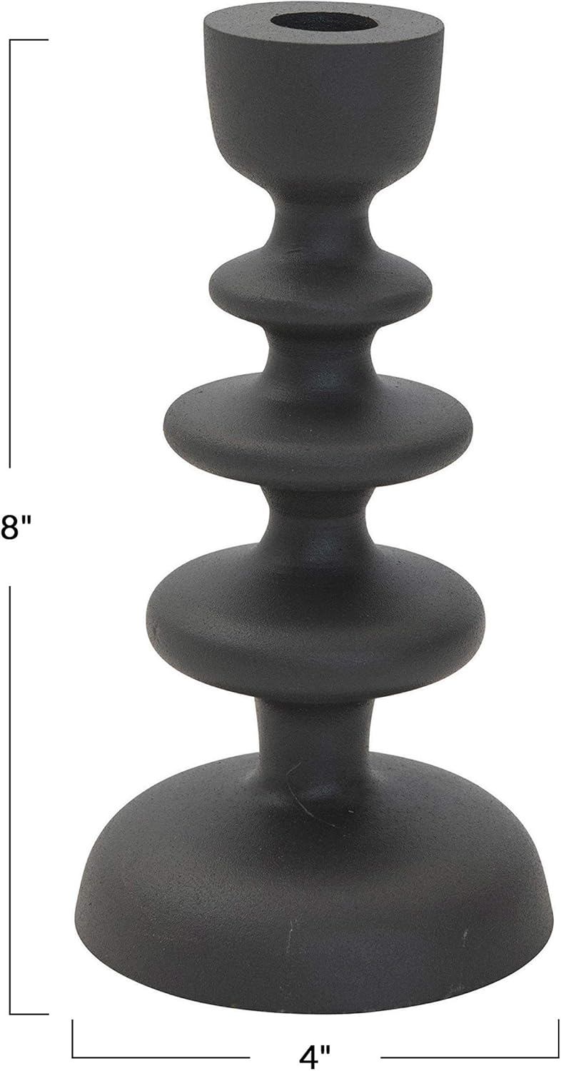 Elegant Grey Textured Metal Taper Candlestick Holder