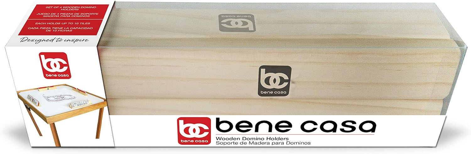 Bene Casa 4-Piece Wooden Domino Holder/Rack Set – Premium Wood Racks for Easy Tile Organization