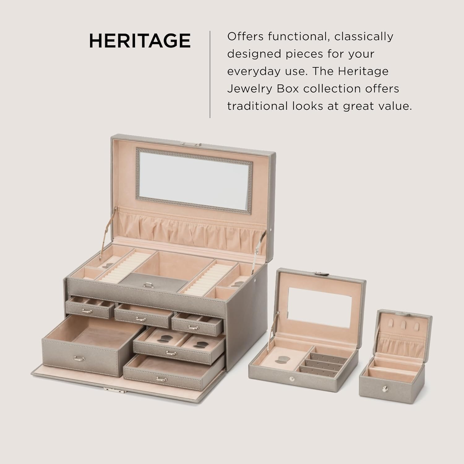 Gray Faux Leather Rectangular Locking Jewelry Box