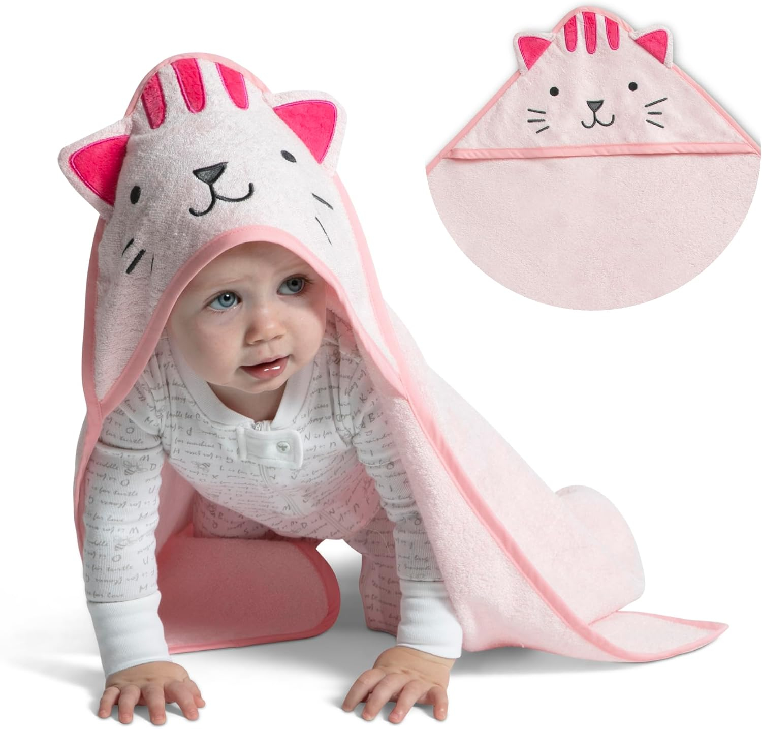 Delta Children Baby/Infant Hooded Bath Towel - Super Soft and Absorbent- Newborn Essential - Ideal Baby Registry/Shower Gift for Boys and Girls, Pink Cat