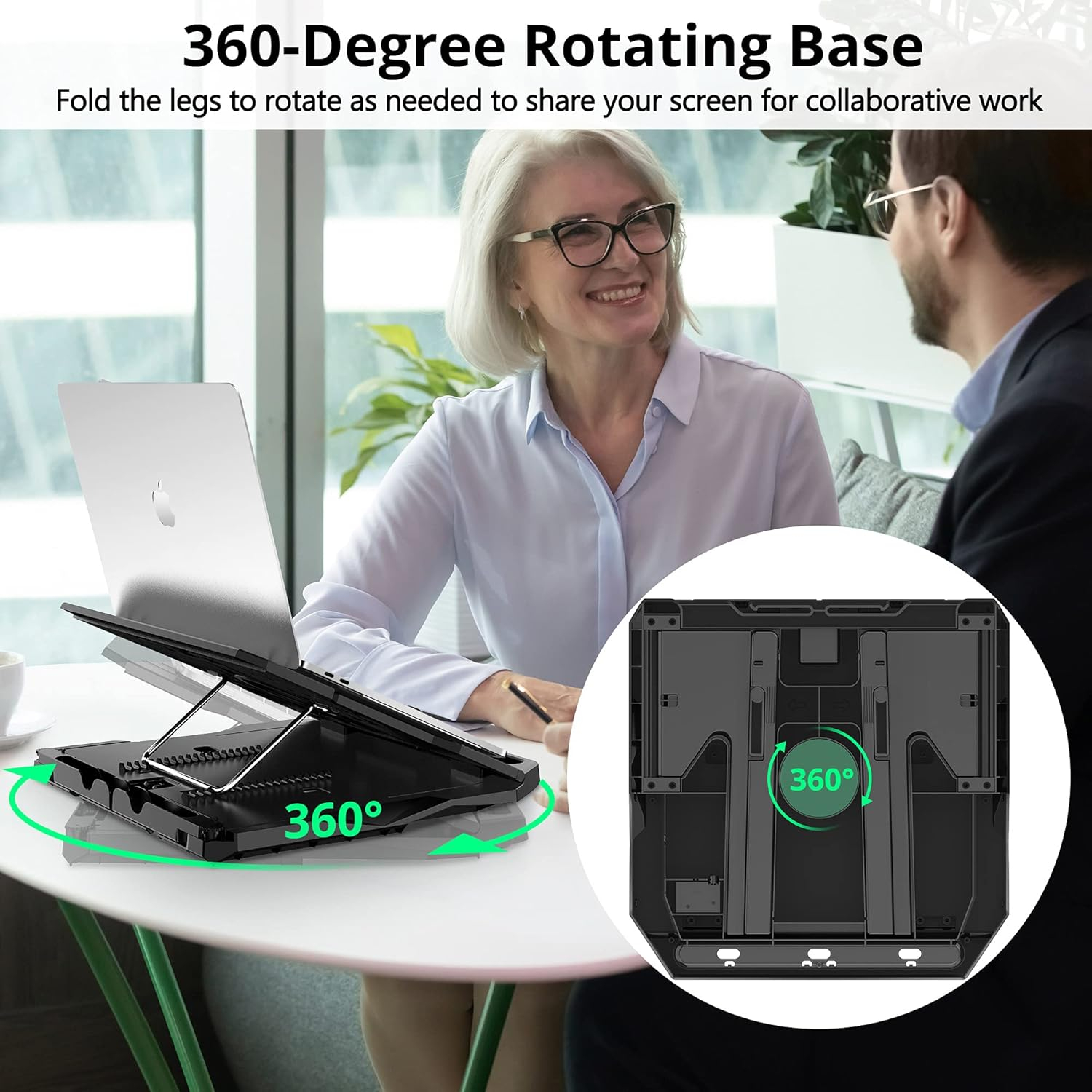 AboveTEK Laptop Stand, 20 Angles Two-Layer Height Adjustable Laptop Stands, Portable Laptop Riser with 360 Rotating Base Storage Space & Extra Phone Holders Compatible with 10''-17'' Laptops Black