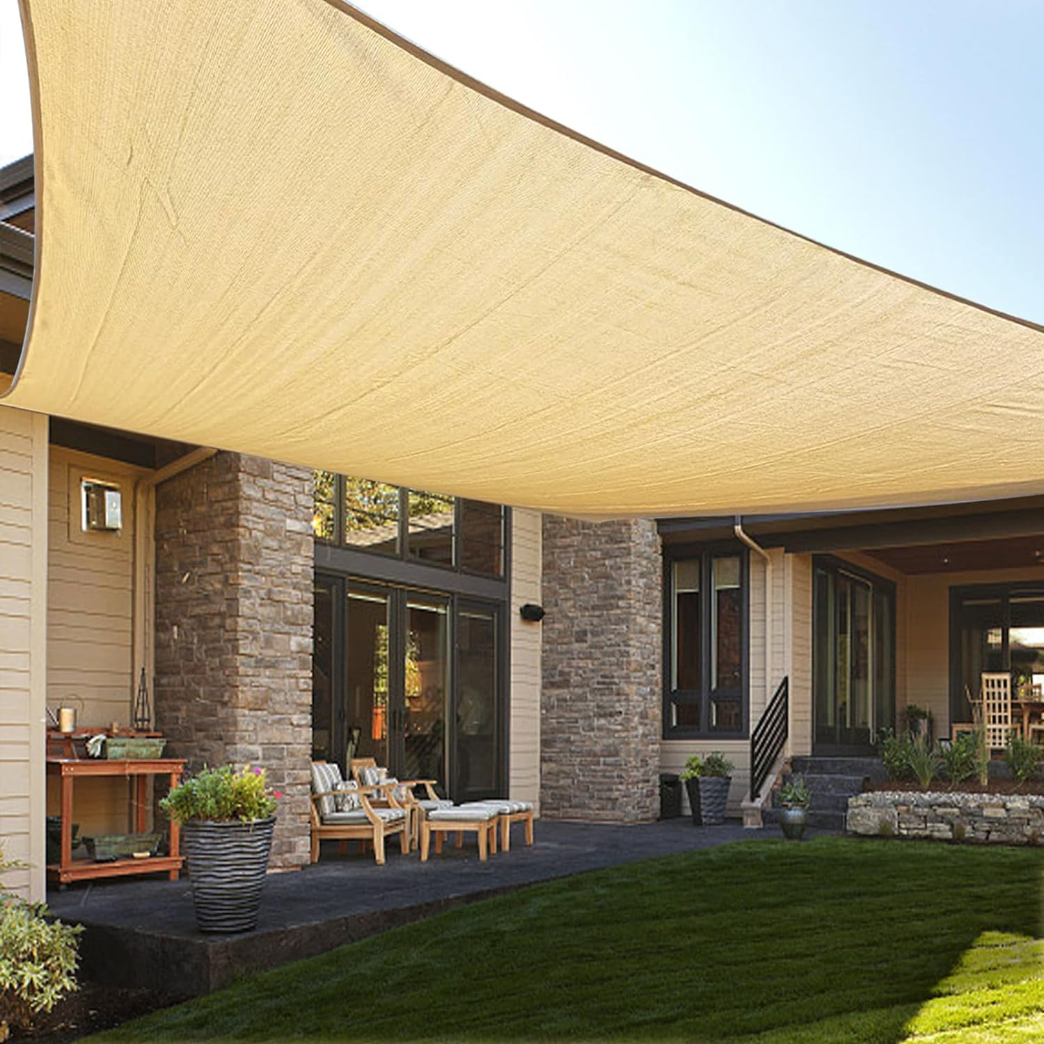 LOVE STORY Sun Shade Sail 8' x 12' Sand Rectangle Canopy UV Block Cover for Outdoor Patio Backyard Garden (We Make Custom Size)