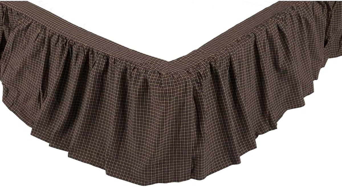 Queen Black and Beige Plaid Cotton Bed Skirt