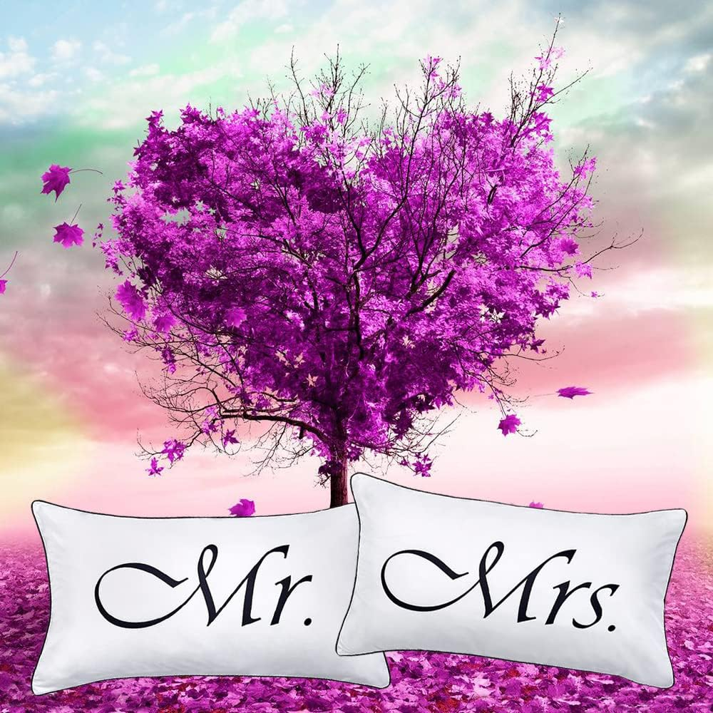 2PCS Mr and Mrs Pillow Cases,His and Hers Couples Pillowcases,Romantic Anniversary Engagement Christmas Wedding Gifts for The Couple,Bride Shower Gifts Ideas