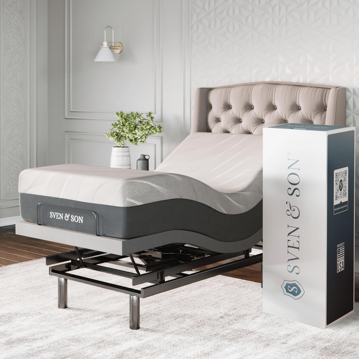Sven & Son Platinum Adjustable Bed Base (Frame) + 10 in Memory Foam Matt (Firm), Lumbar Support, Head (Pillow) Tilt, Massage, USB - Twin XL
