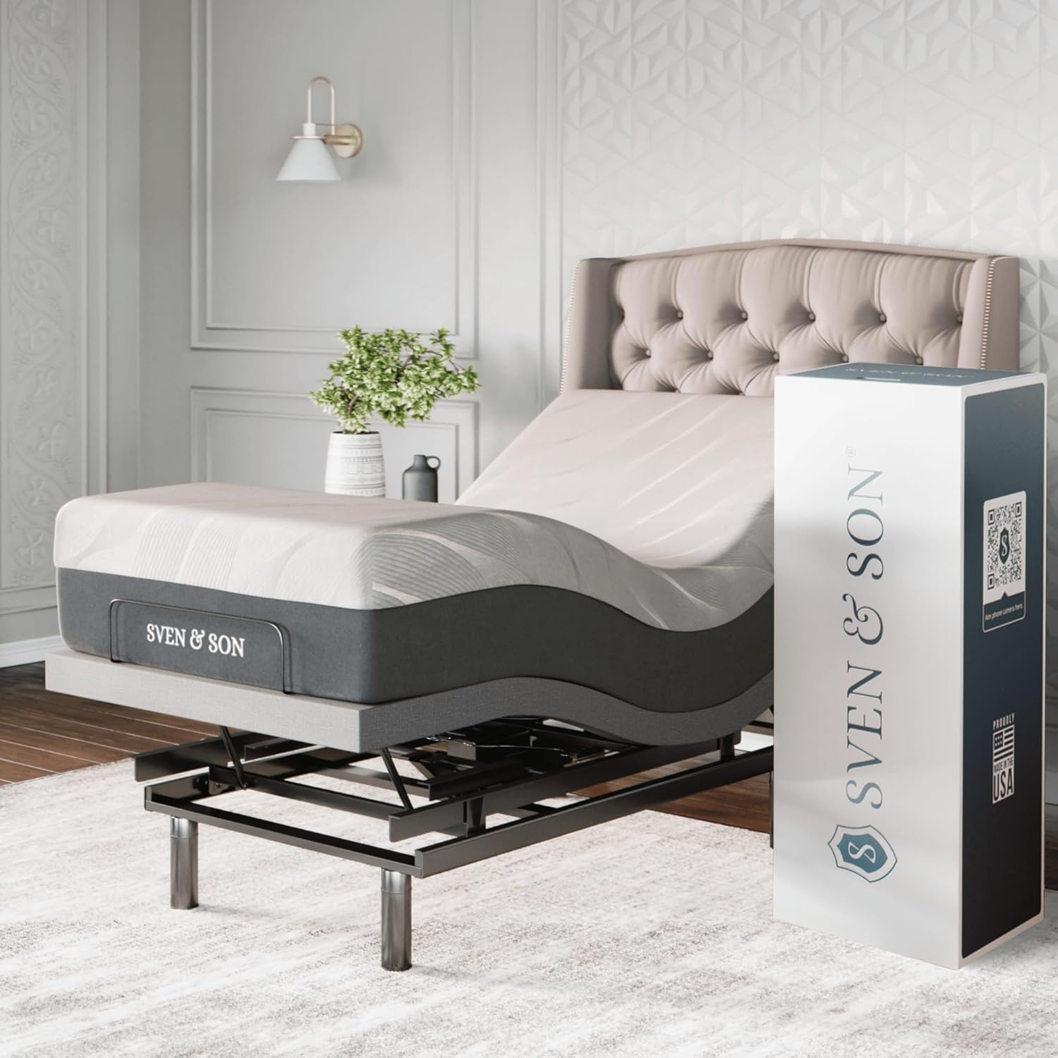 Sven & Son Platinum Adjustable Bed Base (Frame) + 10 in Memory Foam Matt (Firm), Lumbar Support, Head (Pillow) Tilt, Massage, USB - Twin XL