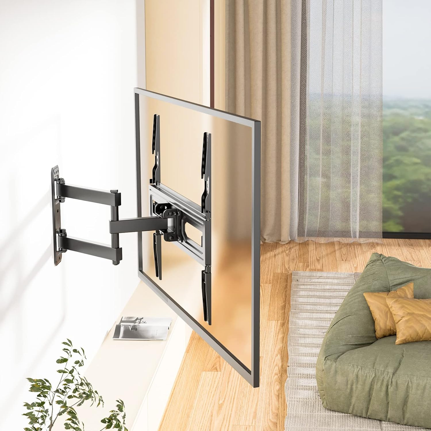 WALI TV Wall Mount for 32-55 inch Flat/Curved TVs, Full Motion Articulating Arm Corner TV Mount for LED,LCD,OLED Screens up to 77lbs, VESA 400x400mm (FTM-1), Black