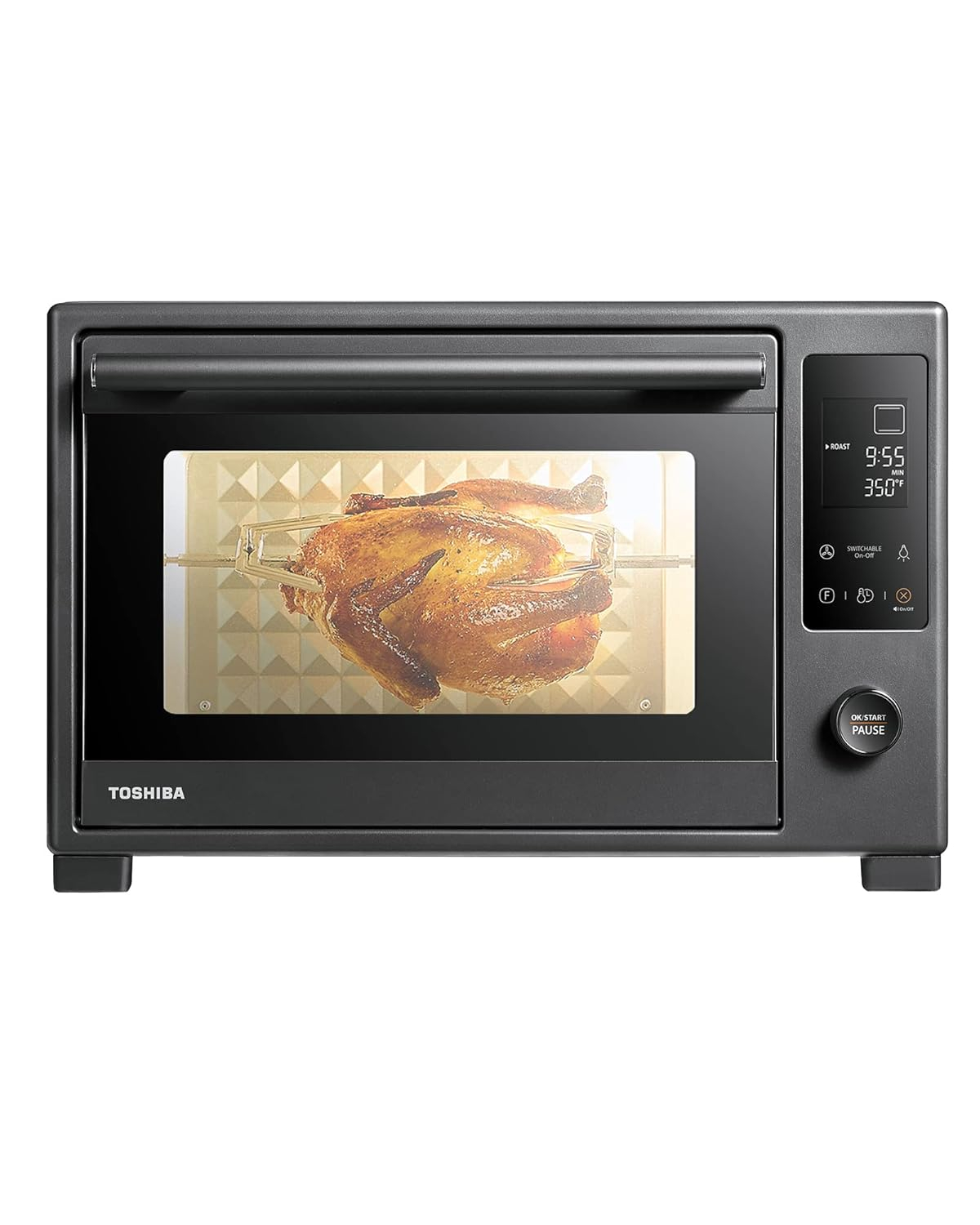 TOSHIBA Hot Convection Toaster Oven, Extra Large 34QT/32L, 9-in-1 Cooking Functions, Crispy Roast, Dehydrate, Rotisserie, 6 Accessories Included, 1650W, Black Stainless Steel