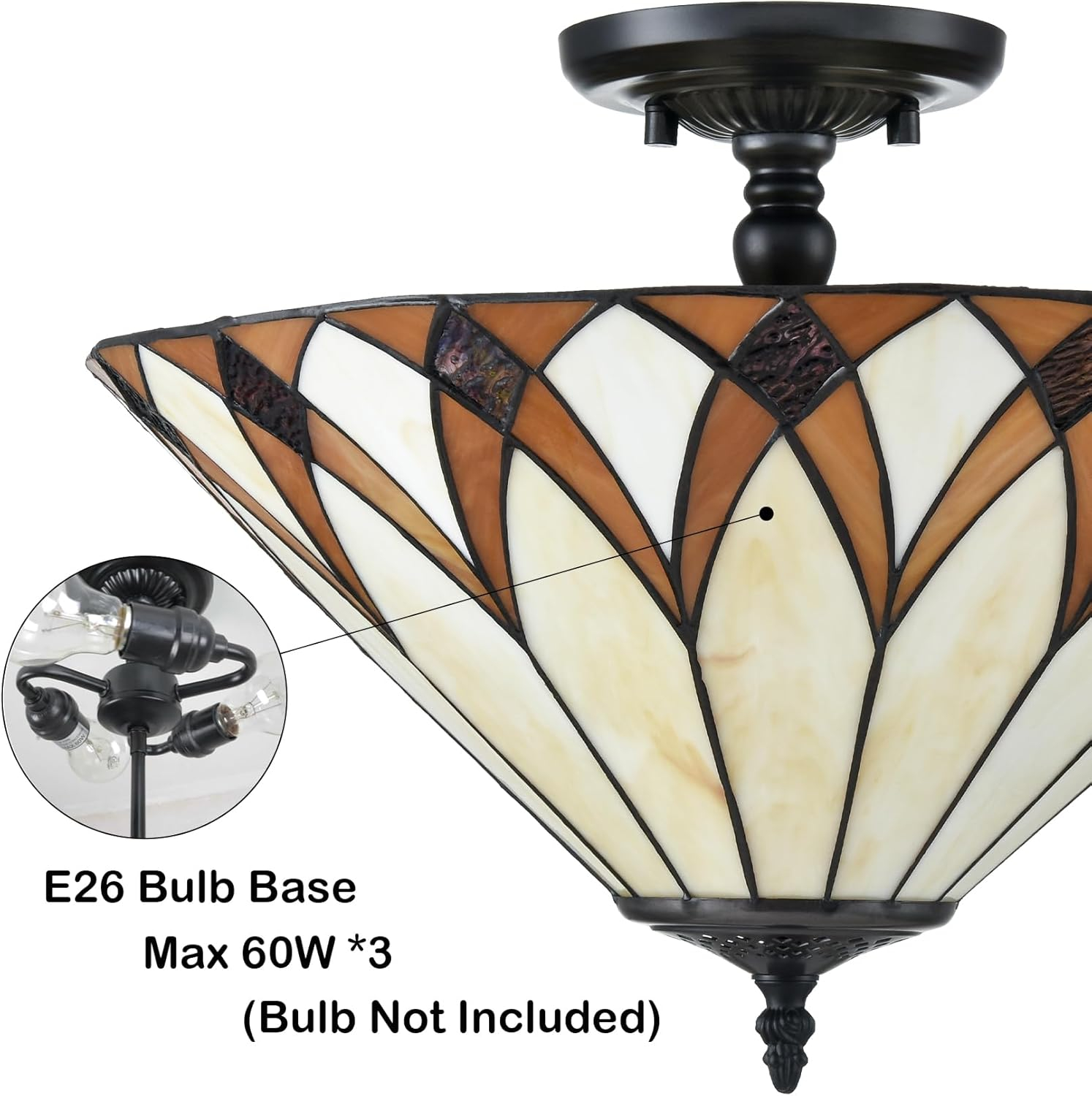 Vintage Tiffany Style Stained Glass Semi Flush Mount Ceiling Light
