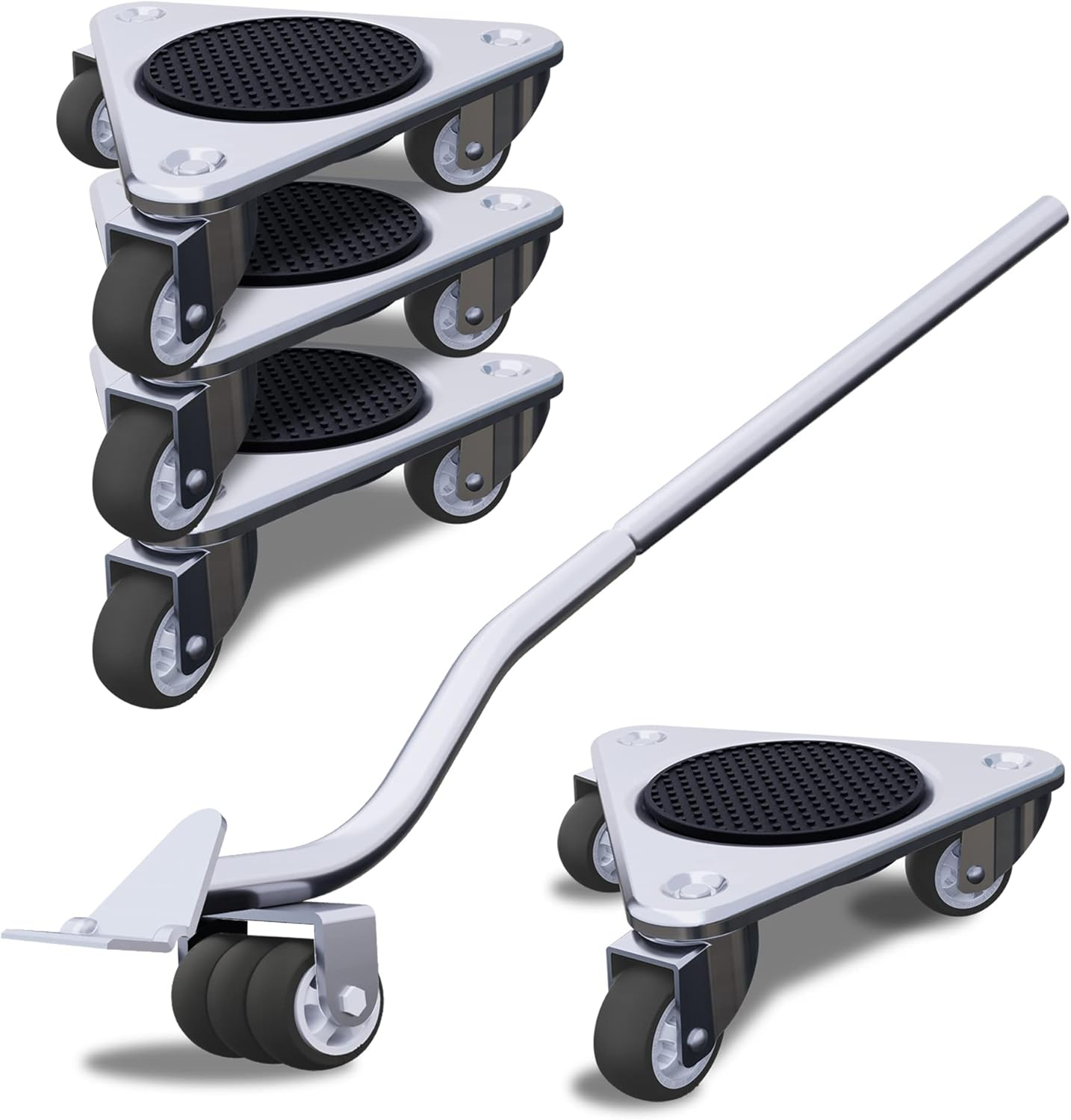 Furniture Mover by ONEON - 6 7/8" Steel Tri-Dolly, 3 Wheels Furniture Dolly for Moving, 720 LB Max Load Capacity (4 Pack Dolly + 1 Pack Lifter)