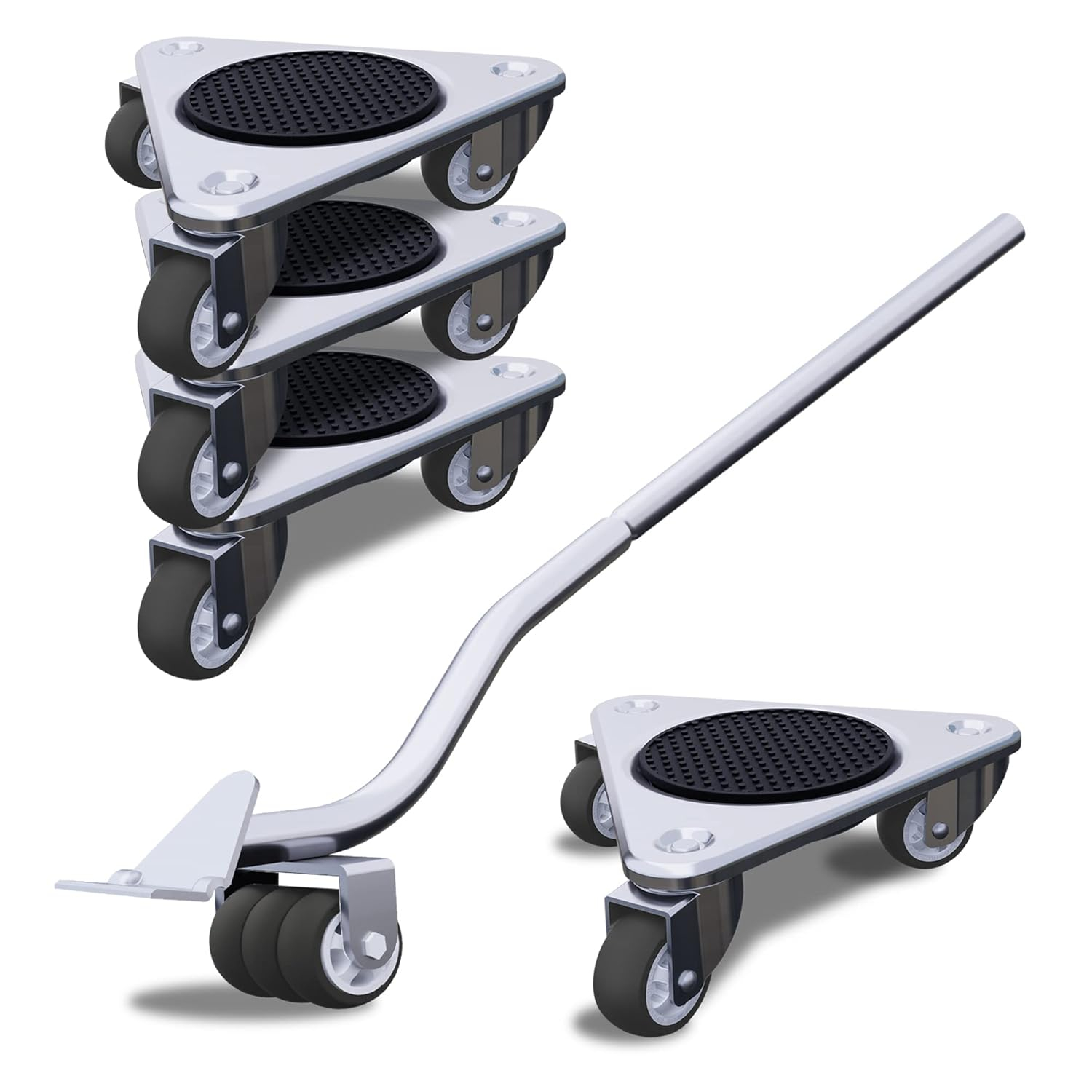 Furniture Mover by ONEON - 6 7/8" Steel Tri-Dolly, 3 Wheels Furniture Dolly for Moving, 720 LB Max Load Capacity (4 Pack Dolly + 1 Pack Lifter)