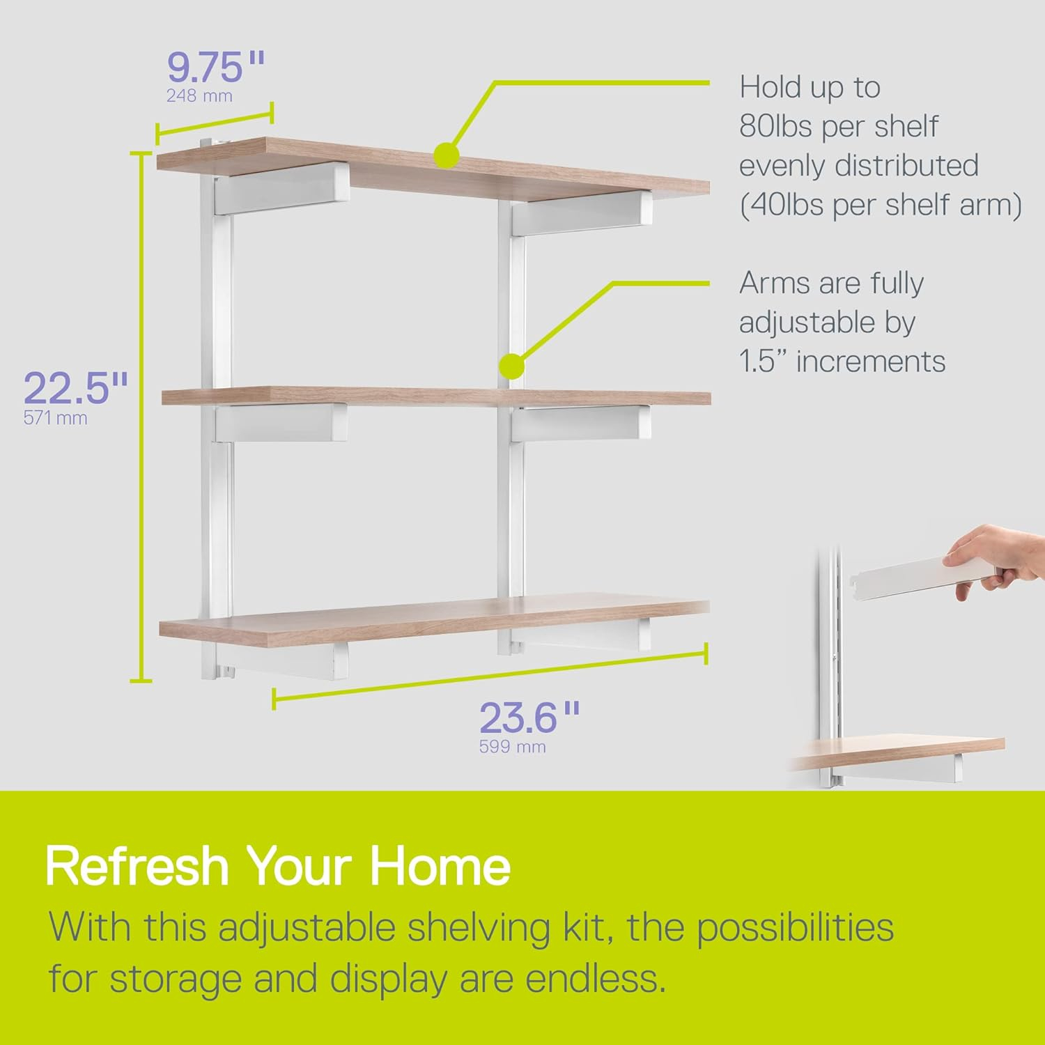 3-Tier Floating Shelves Set, Light Oak - 0.5” x 24” - Premium Wall Shelves for Bedroom, Bathroom, Office, or Kitchen - Clean, Minimalistic Design, Durable Shelf with Bracket for Easy Installation