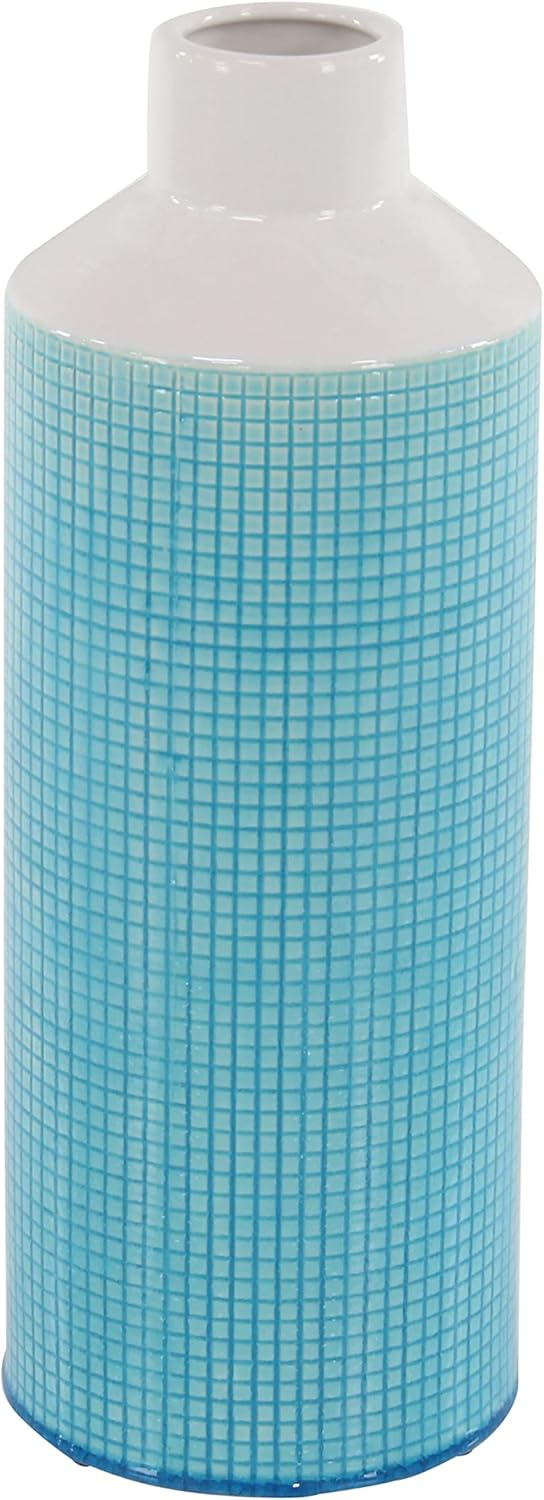 Decmode 20 Inch Contemporary Ceramic Blue and White Spouted Vase, Aqua Blue