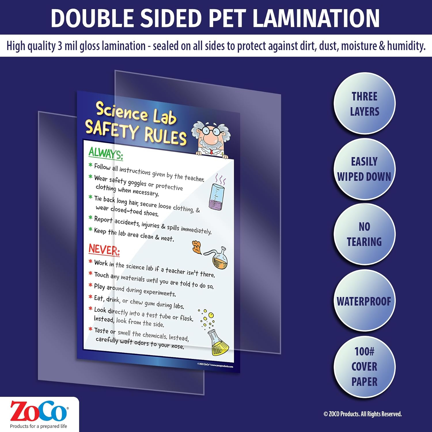 ZoCo: Science Lab Safety Rules Poster - 12"x18" - Laminated