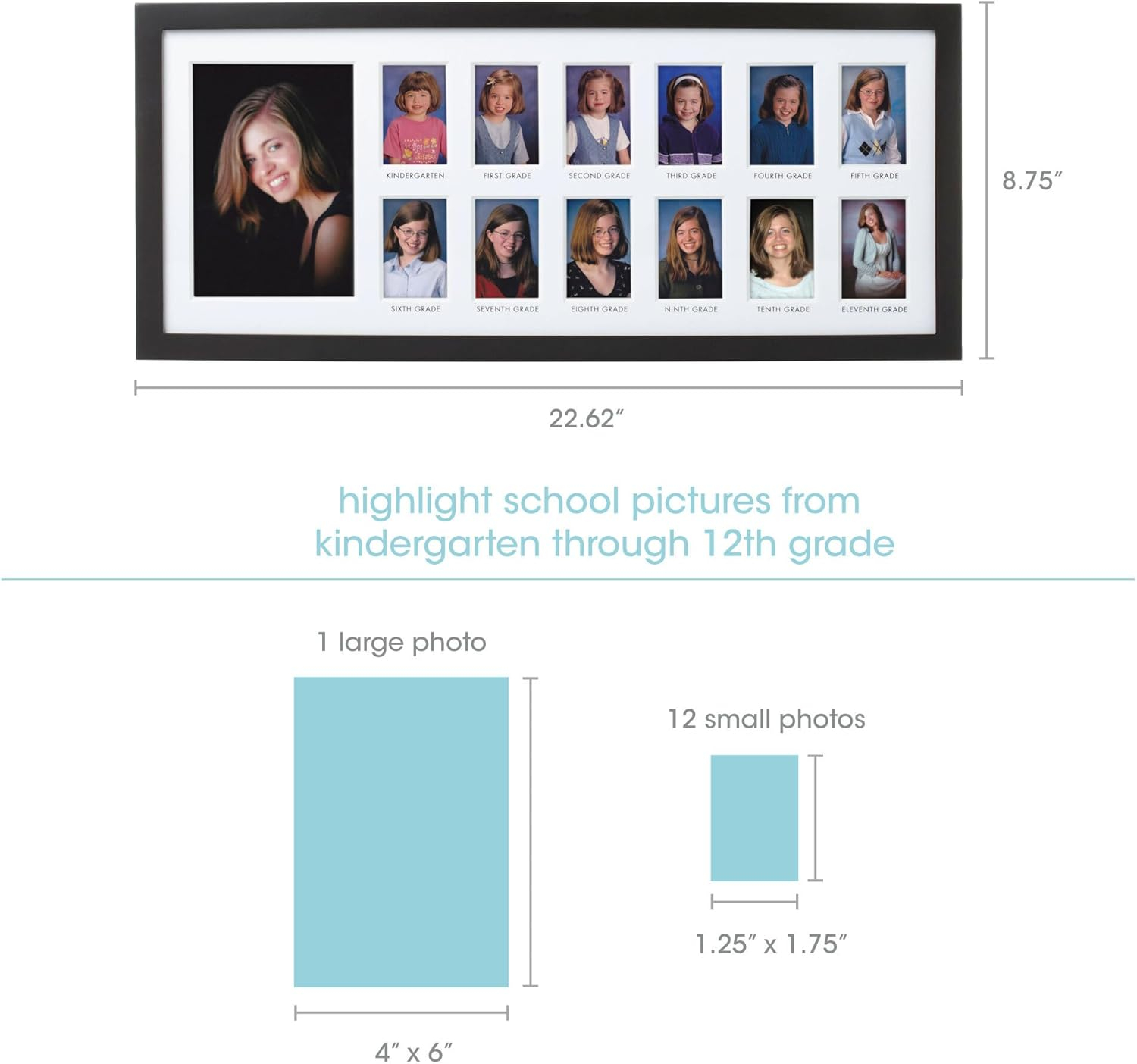 Pearhead School Days Graduation Frame, Celebrate Milestones By Sharing Photos from Kindergarten to Graduation, Graduation Party Decor, K-12 School Picture Frame, Wall Mount, 13 Photos