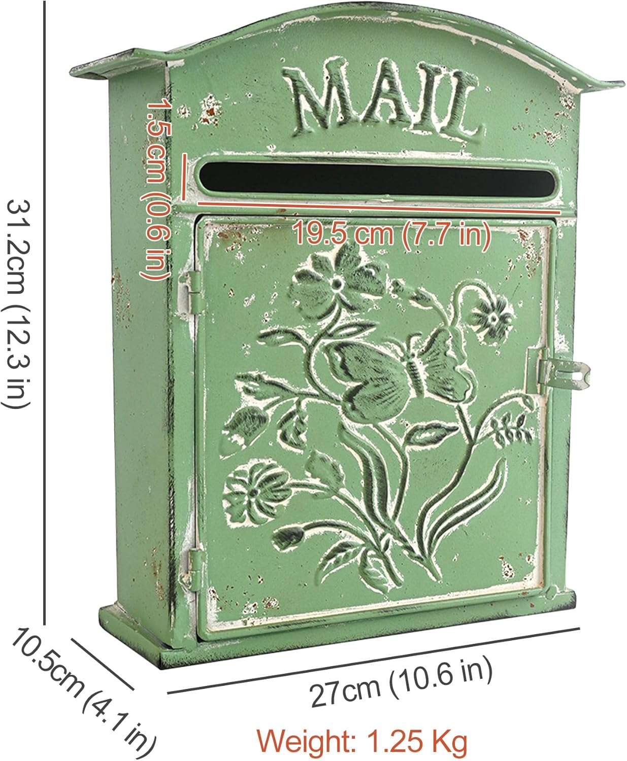BIG FORTUNE Wall Mount Mailbox for House Outside Vintage Metal Door Mailbox Antique Style Nostalgic Charm Home Decor Garden Vintage English Cottage Decor Green