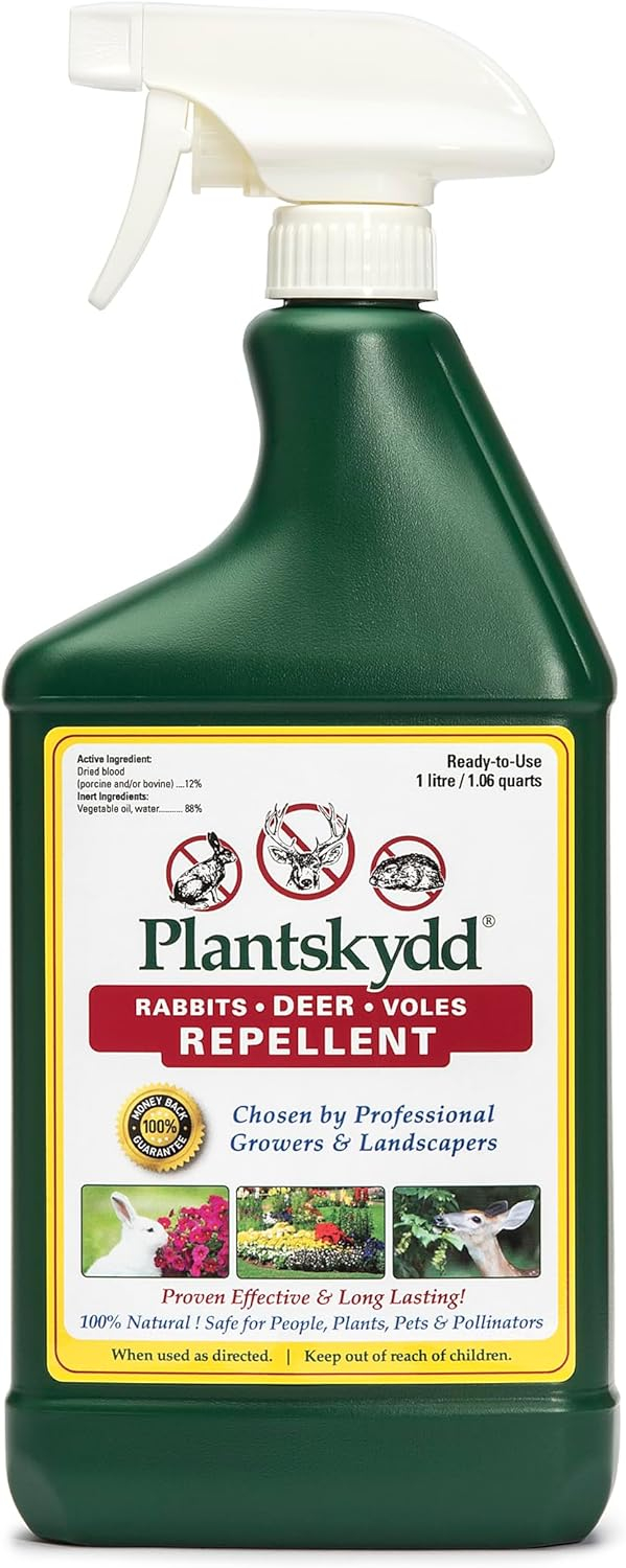 Plantskydd Animal Repellent - Repels Deer, Rabbits, Elk, Moose, Hares, Voles, Squirrels, Chipmunks and Other Herbivores; Ready to Use Liquid - 32 Oz Spray Bottle (PS-1L)