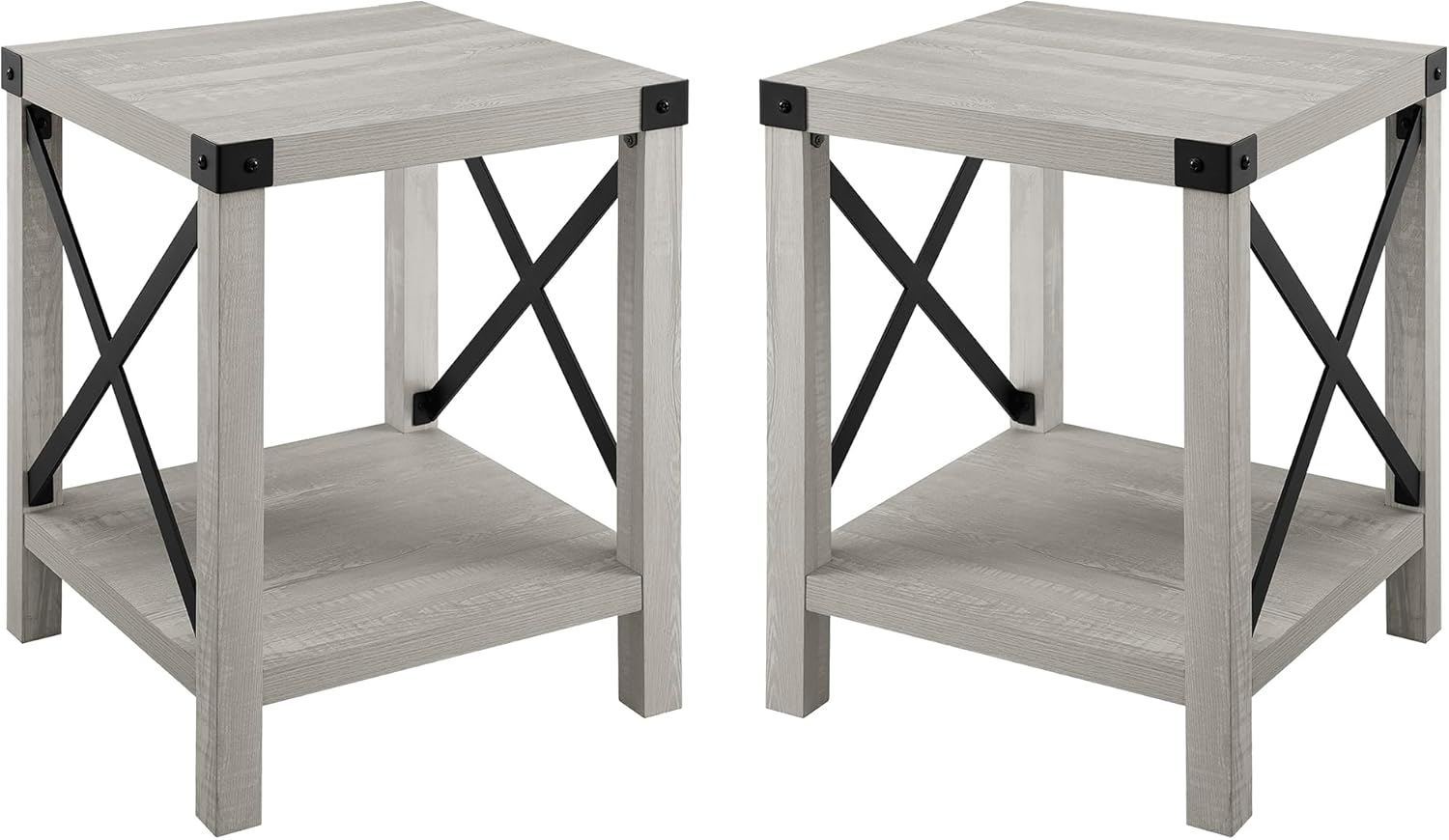 Stone Grey Metal X Frame Rectangular Side Tables Set