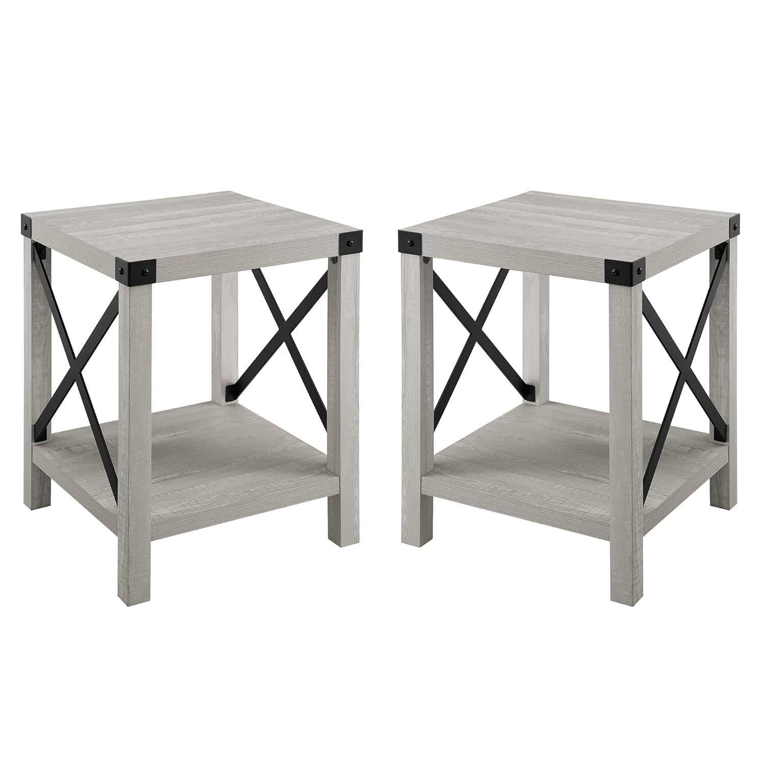 Stone Grey Metal X Frame Rectangular Side Tables Set