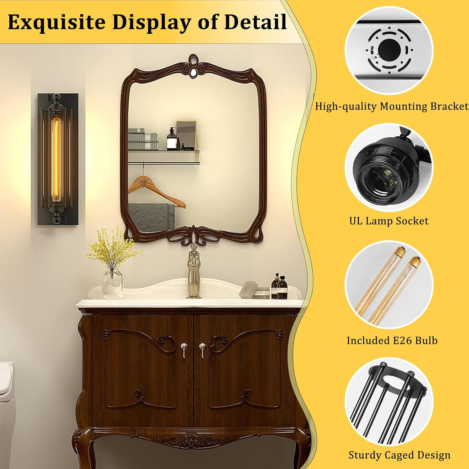 Licperron Industrial Wall Sconce E26 E27 Edison Vintage Wall Sconce Antique Wall Lamp Fixtures Bedside Bar Restaurant Hotel Lighting Decor 2 Pack