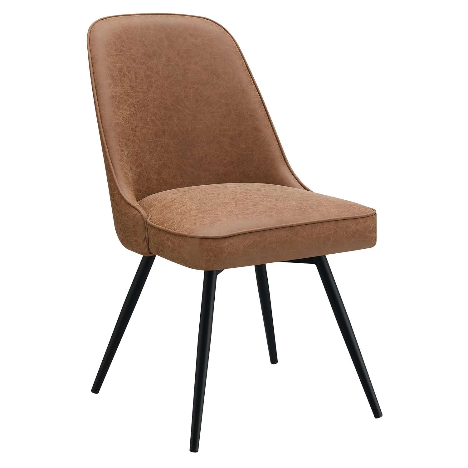 OSP Home Martel Faux Leather Swivel Chair with Black Legs in Sand Brown