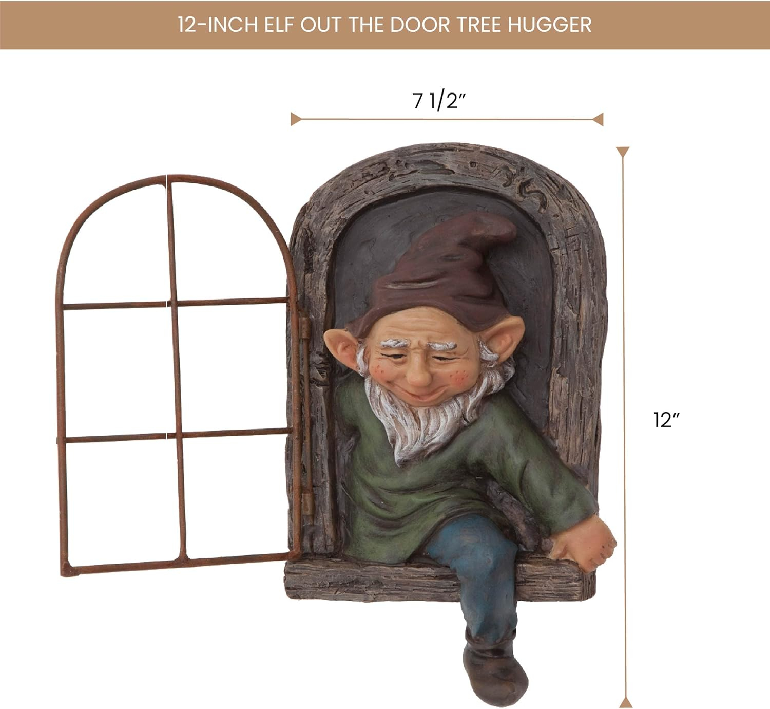 Bits and Pieces 12” Elf Out The Door Tree Hugger Yard Tree Sculpture Decoration Garden Peeker Art