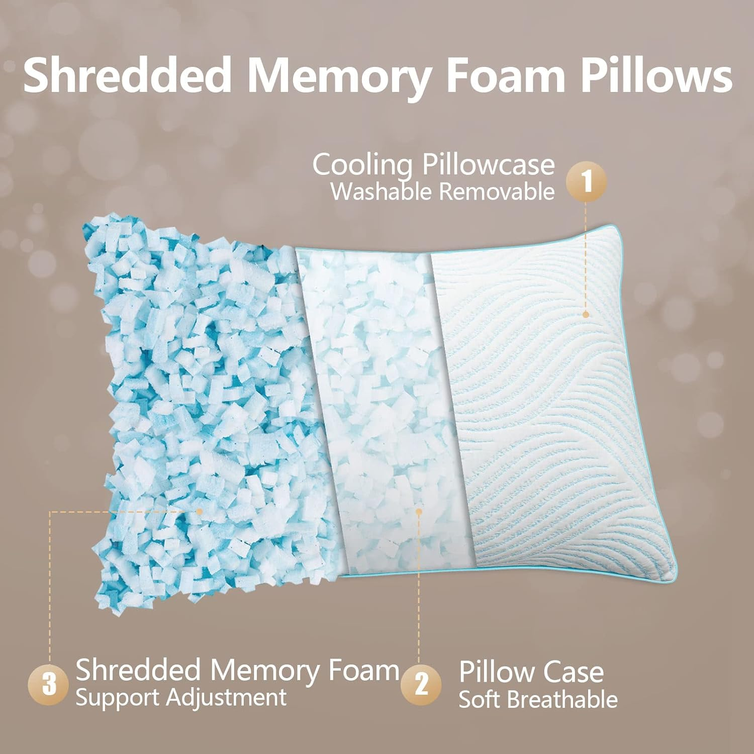 Pillows King Size Set of 2 Cooling Memory Foam Pillows for Sleeping Adjustable Firm Pillow for Back and Side Sleeper