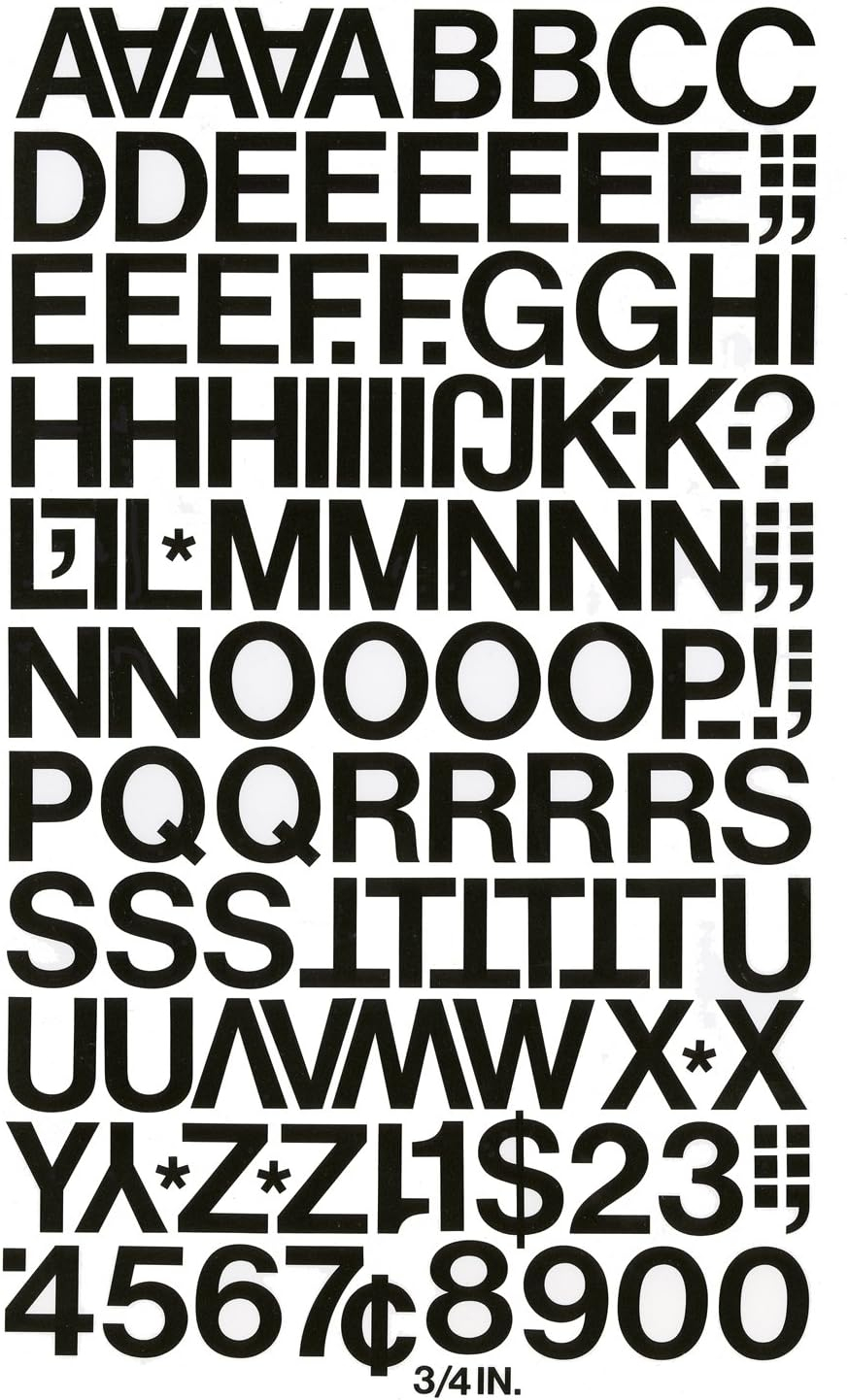 Chartpak Self-Adhesive Vinyl Capital Letters and Numbers, 3/4 Inches High, Black, 94 per Pack (01020)