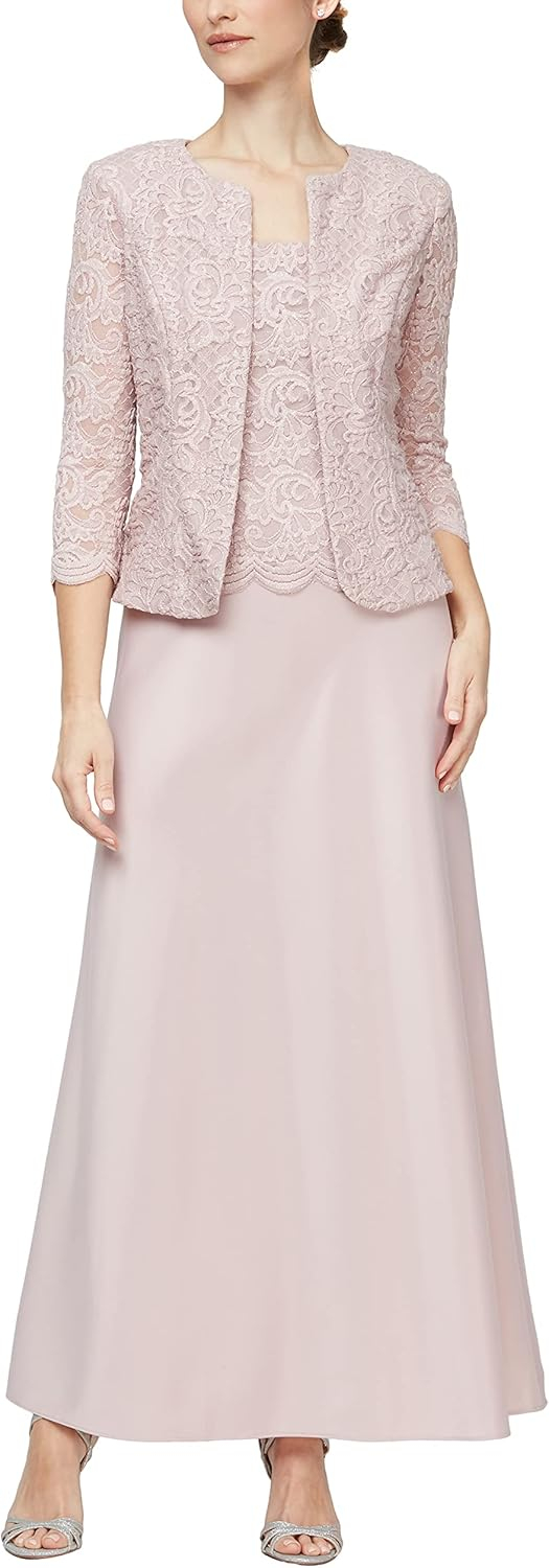 Blush Lace and Satin Long Sleeve Maxi Dress with Jacket