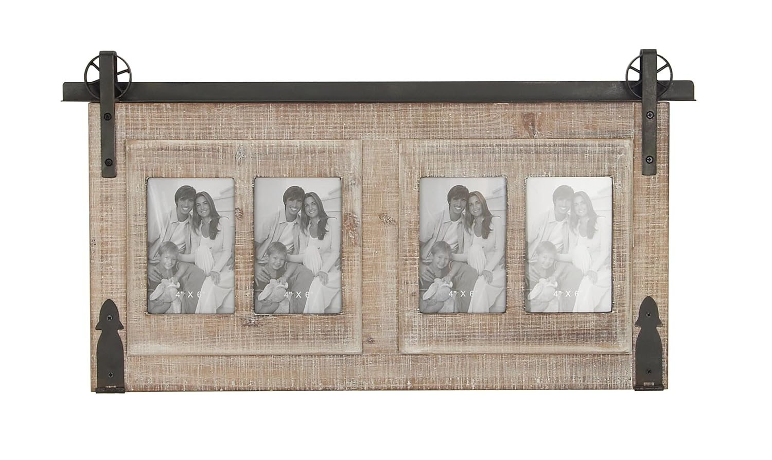DecMode 4-Opening 5" x 5" Brown Wall Photo Frame with Metal Accent