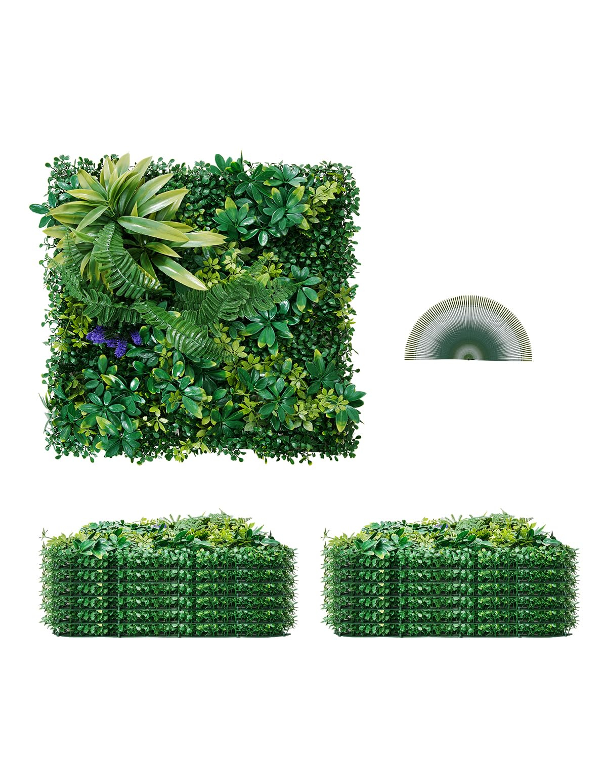 VEVOR Artificial Grass Wall Panels, 12 PCS 20 x 20 inch, 3D Combination Greenery Boxwood Panel for Indoor Outdoor Green Decor & Ivy Fence Covering, Privacy Backdrop Wall Hedge Screen for Garden