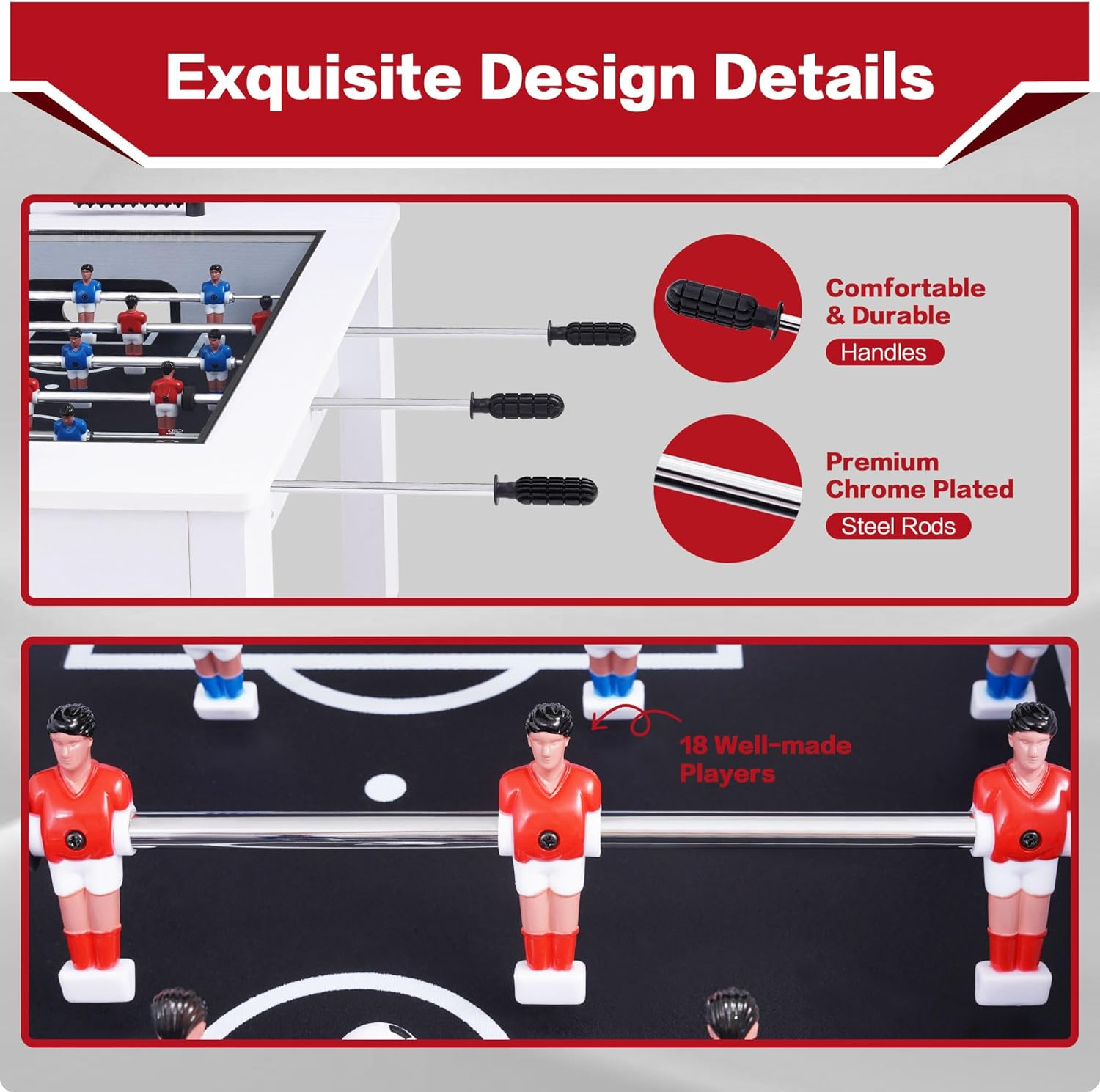 RayChee 42" Foosball Coffee Table, Soccer Game Table with Tempered Glass, RayChee Modern Multi Arcade Game Table with 2 Balls for Adults, Kids, Home, Indoor Family Living Room
