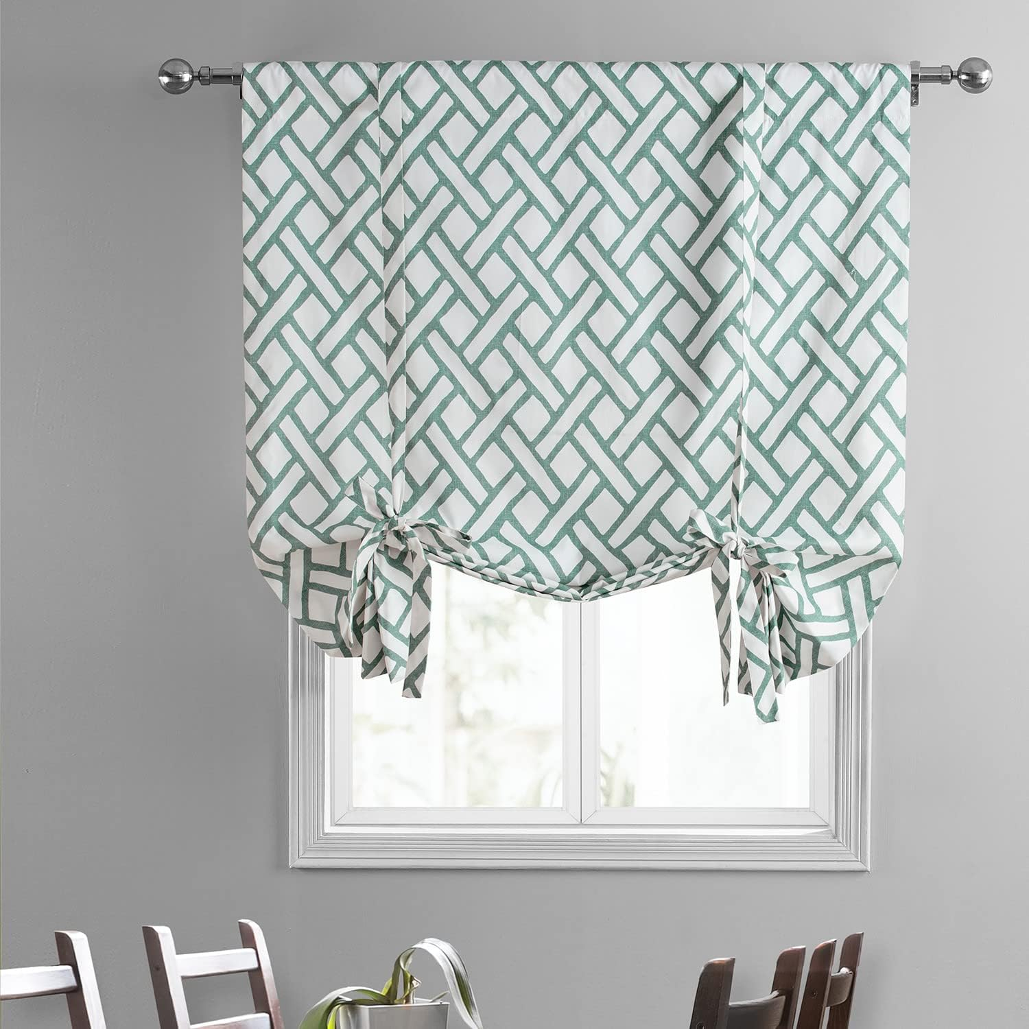 HPD Half Price Drapes Printed Cotton Room Darkening Tie Up Curtains for Windows - 46 x 63 Roll Up Balloon Curtain for Living Room, Kitchen (1 Panel), PRCT-TUD215A-63, Garden Path Slate Blue