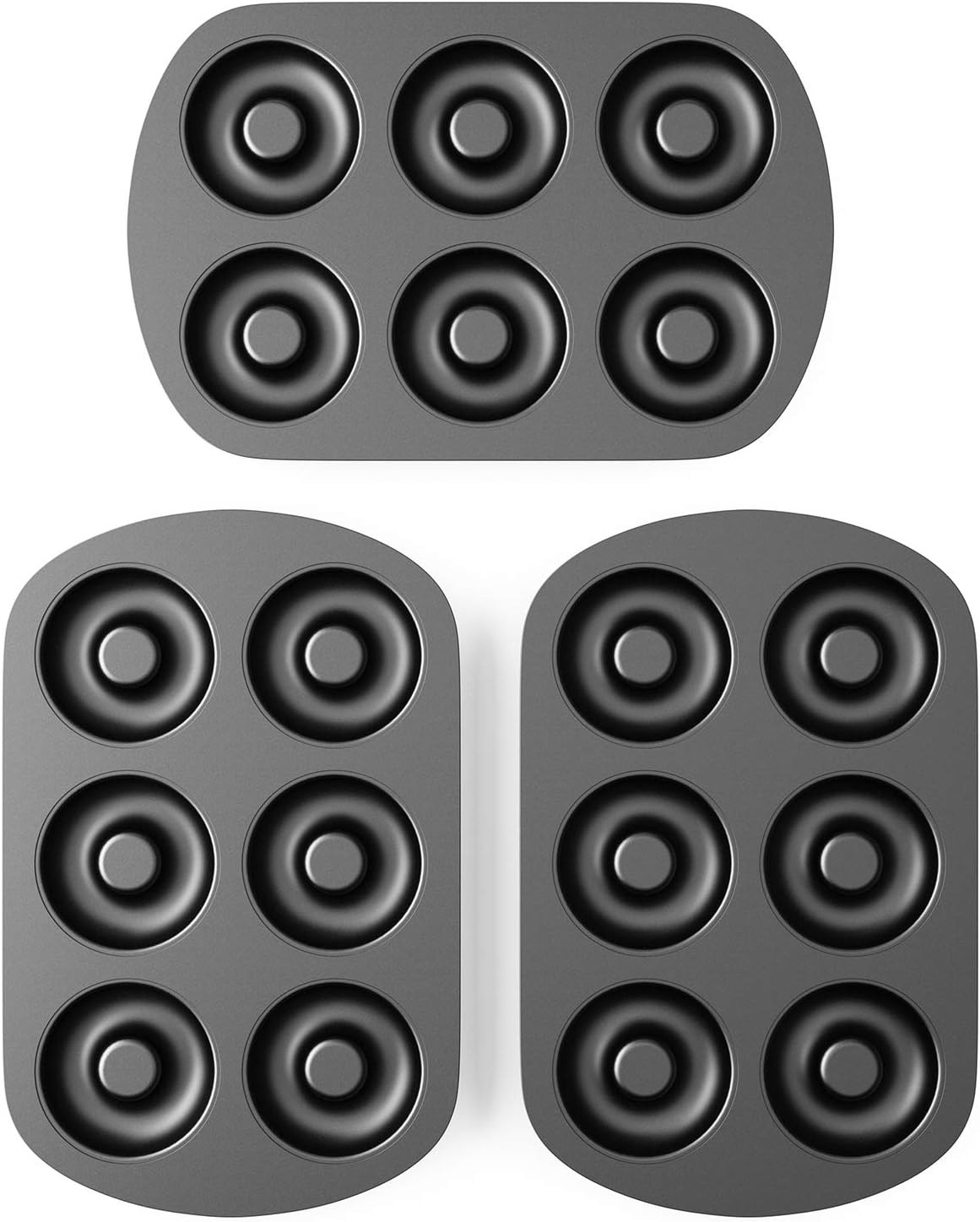 Tiawudi Non-Stick 6-Cavity Donut Baking Pans, Makes Individual Full-Sized 3 1/4" Donuts, Set of 3