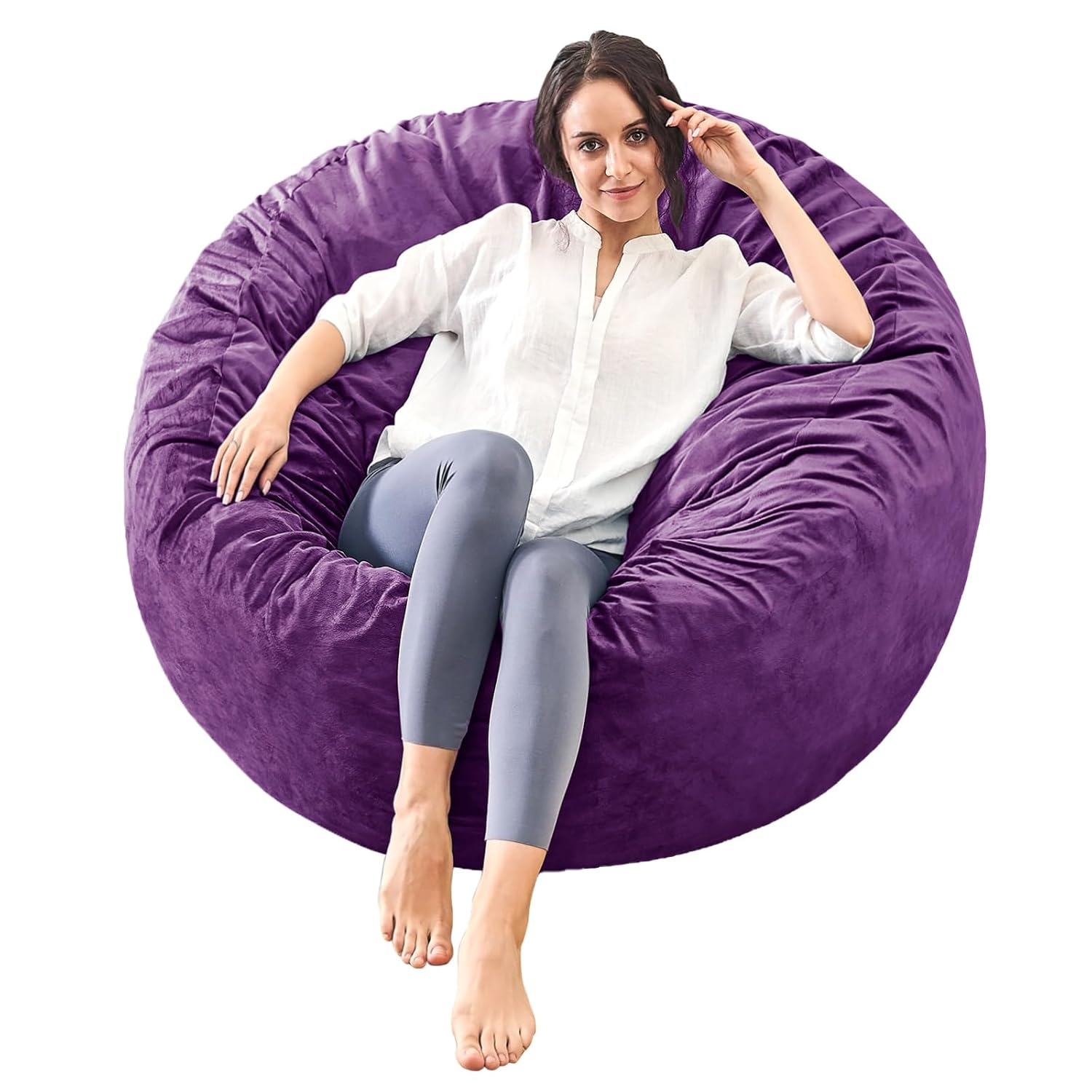 Bean Bag Chairs for Adults - Memory Foam Furniture BeanBag Chair - Kids/Teens Sofa with Soft Micro Fiber Cover - Round Fluffy Couch for Living Room Bedroom College Dorm - 3 ft, Purple