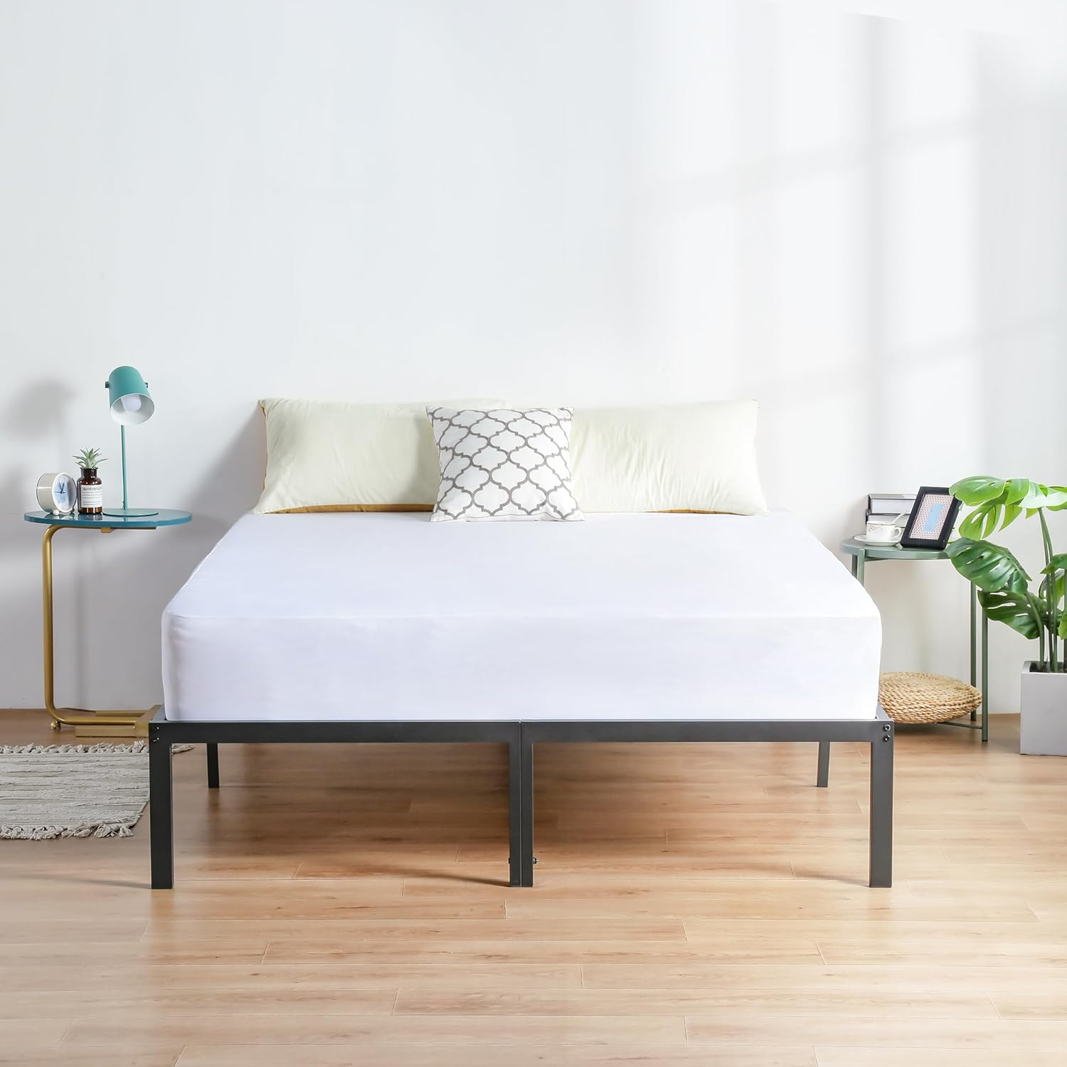 PrimaSleep 18 Inch Heavy Duty Steel Slat Anti-Slip Support, Easy Assembly Platform Bed frame, Noise Free Steel Mattress Foundation, Maximum Storage, No Box Spring Needed, Black, King Size