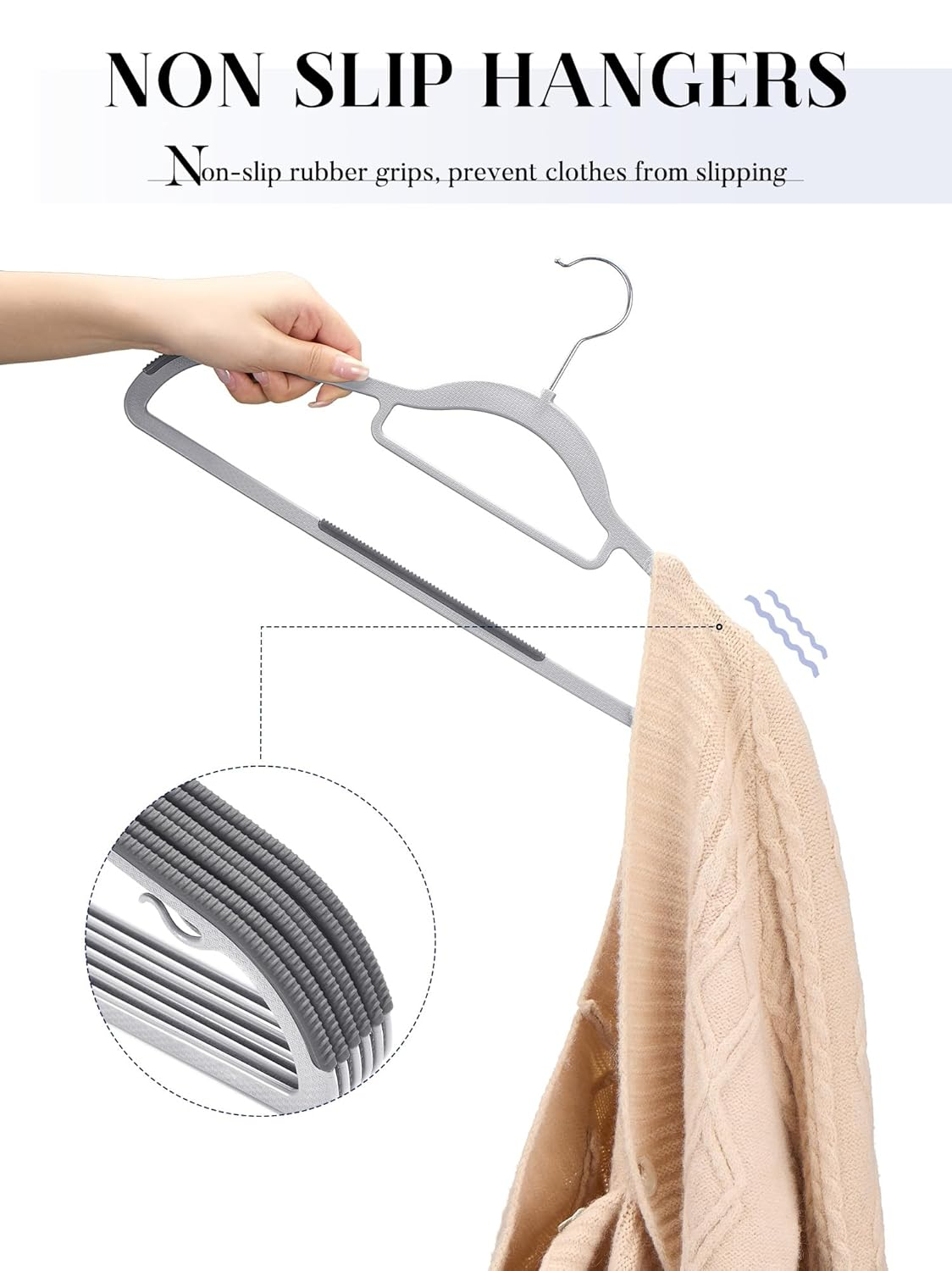 House Day 16.3" Gray Heavy Duty Plastic Hangers, 50 Pack