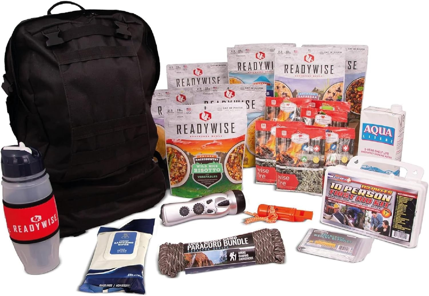 ReadyWise Emergency Survival Backpack | First Aid Kit & Emergency Supplies | Waterproof Tactical Backpack