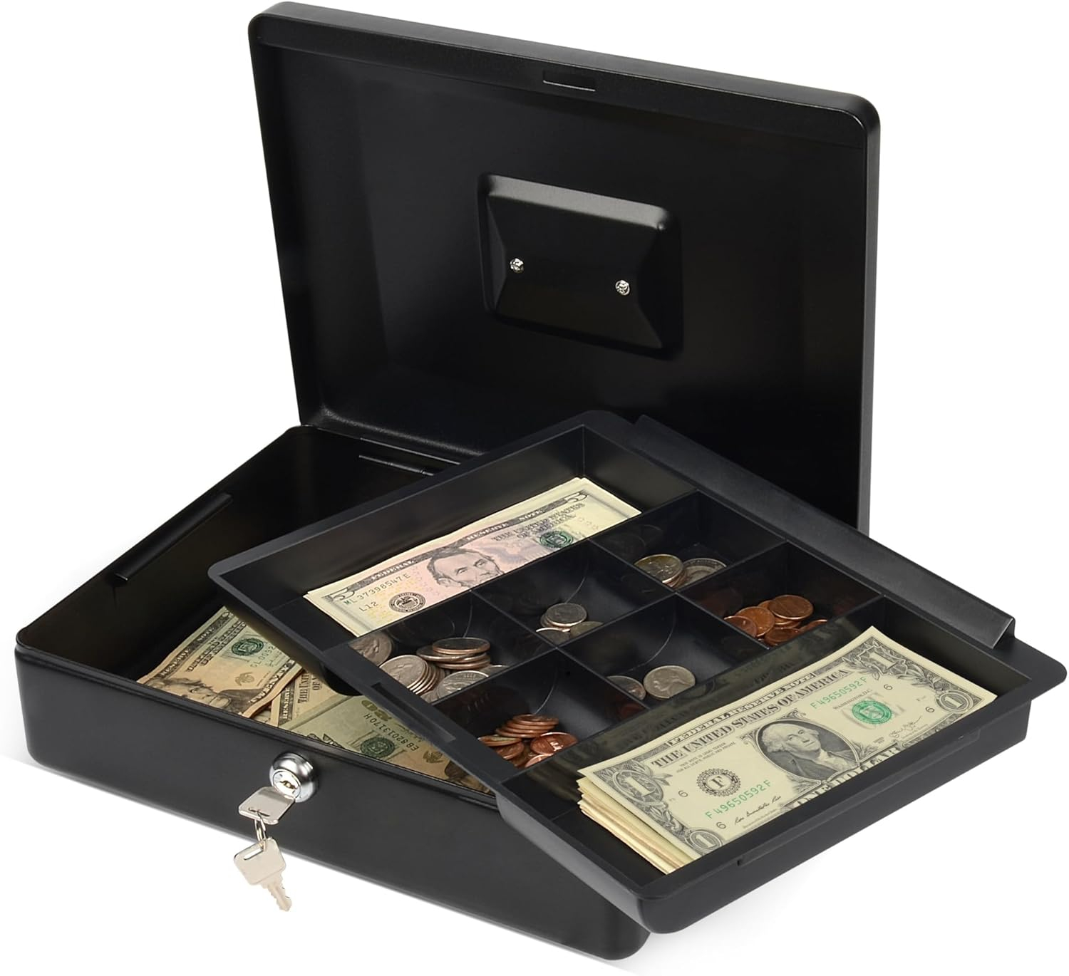 CARL Bill Tray Steel Security Cash Box - Steel - Black - 4" Height x 9" Width