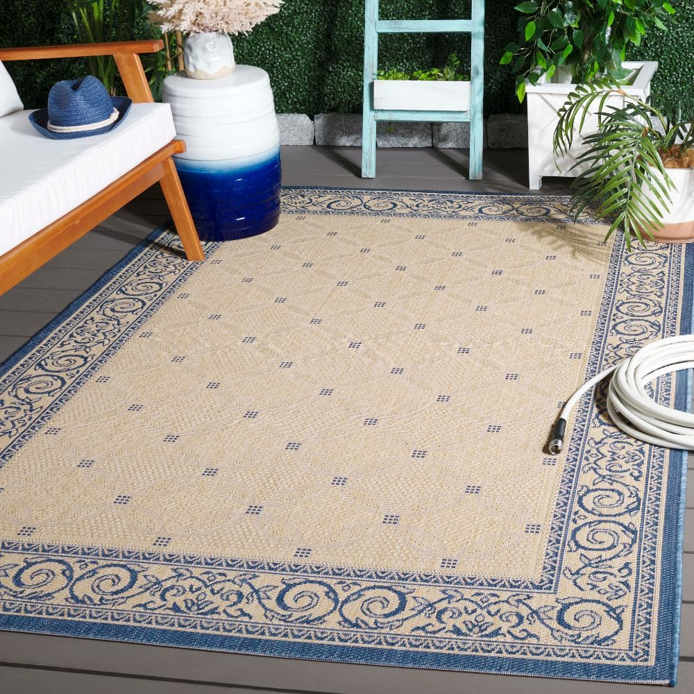 SAFAVIEH Courtyard Gaus Geometric Indoor/Outdoor Area Rug, 5'3" x 7'7", Red/Natural