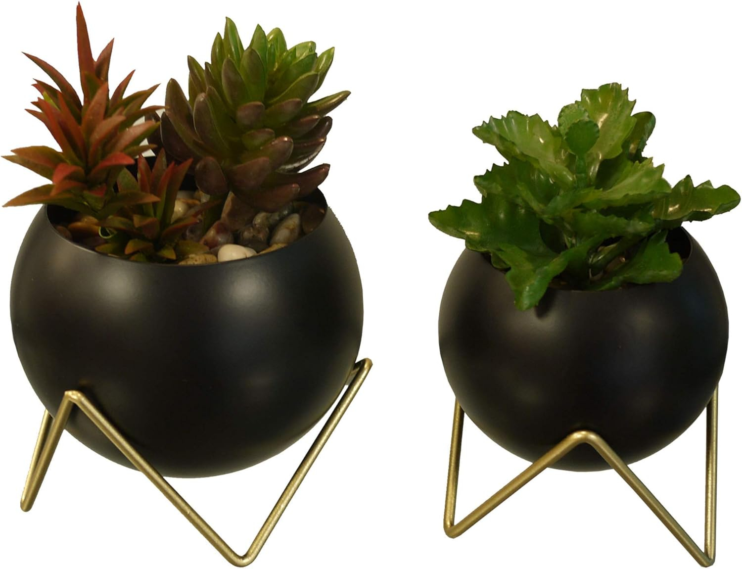 Admired by Nature  Spherical Planter, Gold & Black - Set of 2