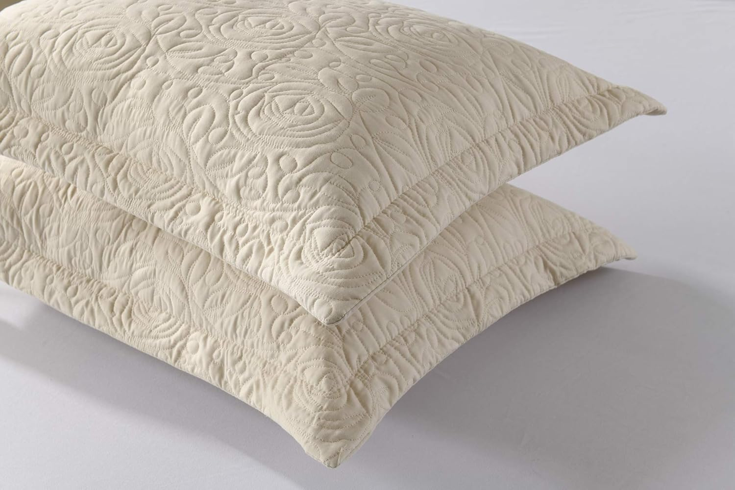 MarCielo 2-Piece Embroidered Pillow Shams, Queen Size Decorative Microfiber Pillow Covers Set, Standard Size Beige