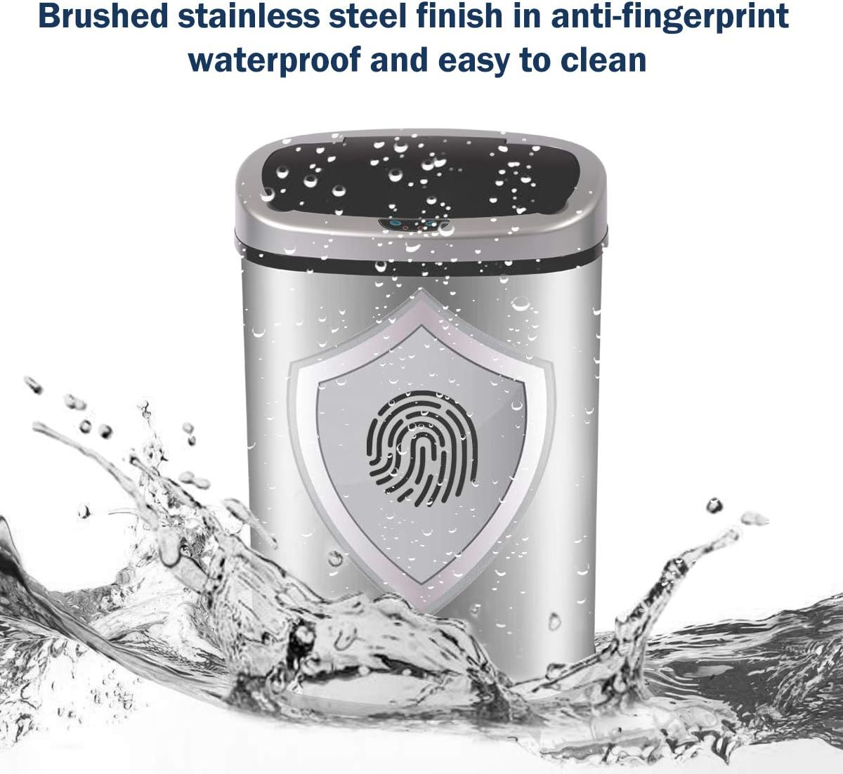 Stainless Steel Kitchen Trash Can - 13 Gallon Automatic Touch Free Garbage Can with Lid, High Capacity Electronic Touchless Sensor Trash Bin, Silver