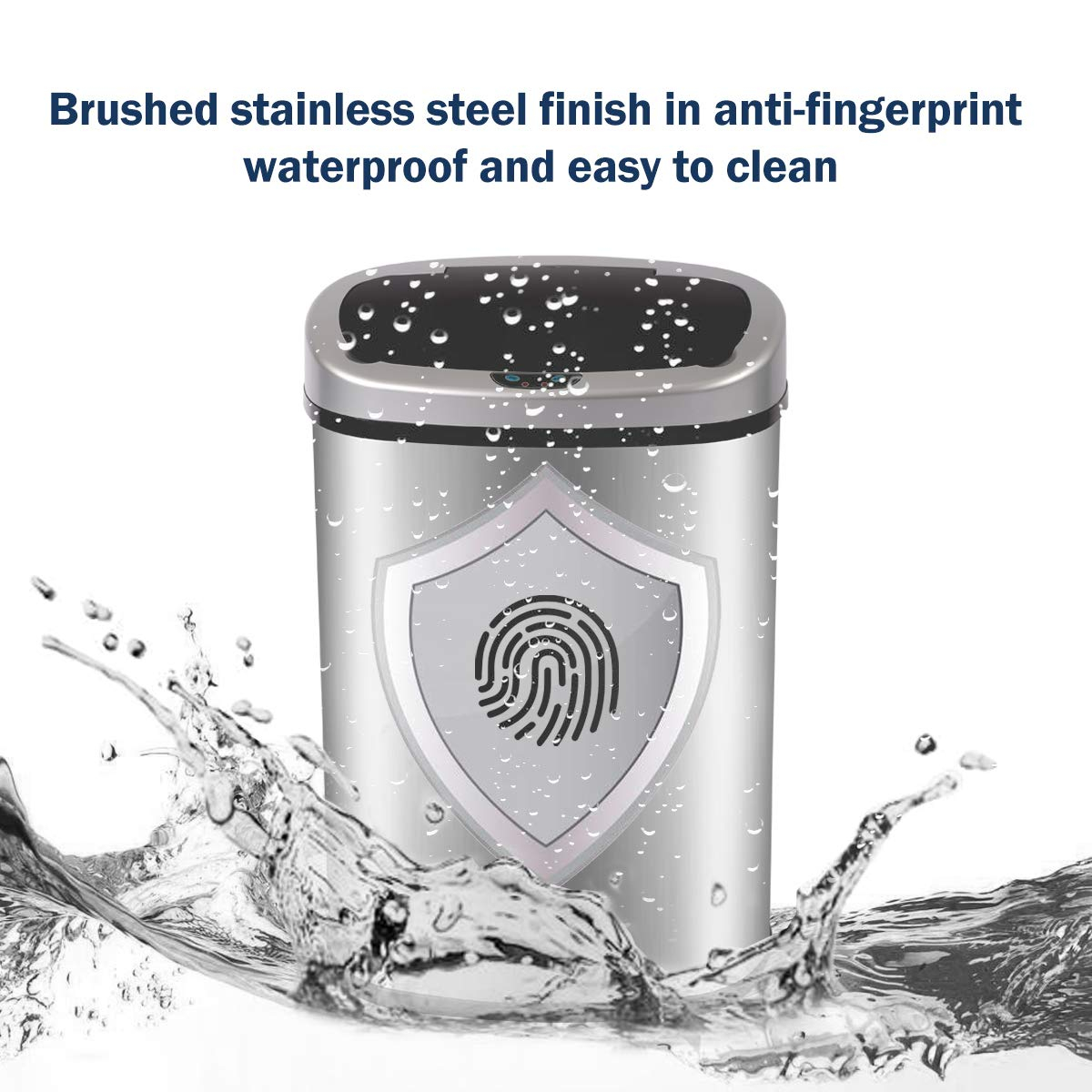 Stainless Steel Kitchen Trash Can - 13 Gallon Automatic Touch Free Garbage Can with Lid, High Capacity Electronic Touchless Sensor Trash Bin, Silver