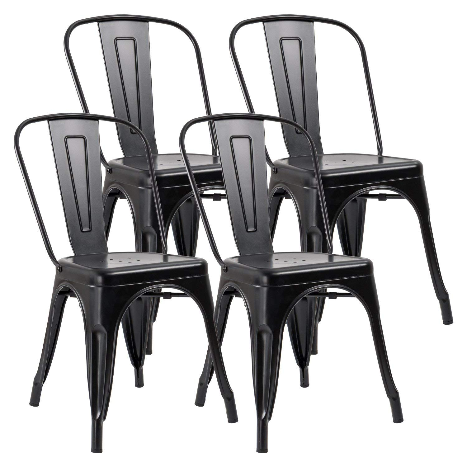 JUMMICO Metal Dining Chair Stackable Indoor Outdoor Industrial Vintage Chairs Bistro Kitchen Cafe Side Chairs with Back Set of 4 (Black)