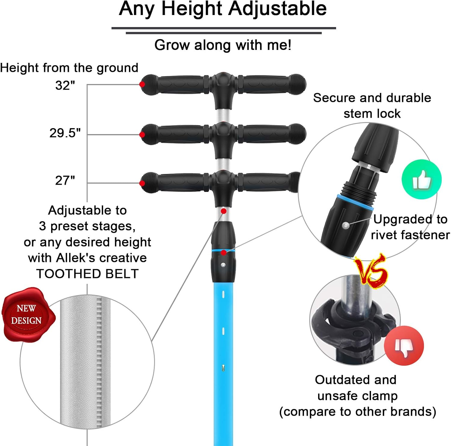 Allek Kick Scooter B03 with Light-Up Wheels and Any Height Adjustable for Children from 3-12yrs (Aqua Blue)