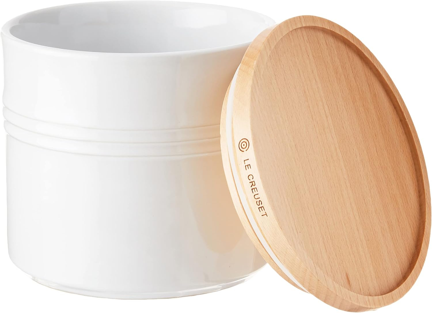 White Ceramic 1.5 qt. Canister with Beechwood Lid