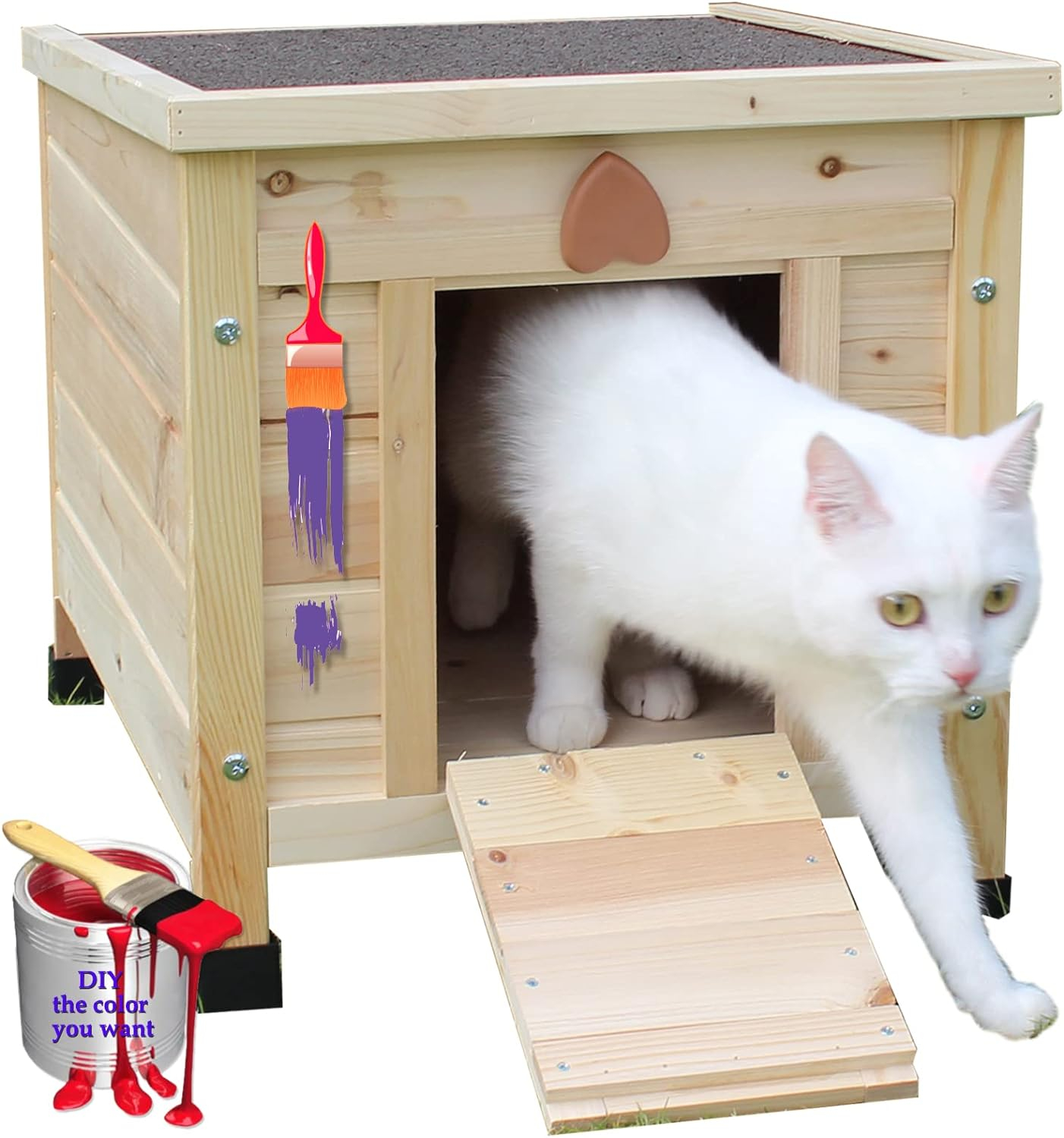 Rockever Cat House Outside, Feral Cat House Outdoor Weatherproof Rabbit Hutch Small, Wooden Small Pet House and Habitats -Wine red